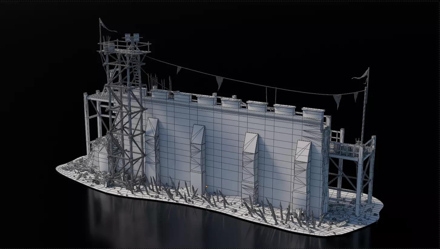 Destroyed Wall Medieval 3D model_5