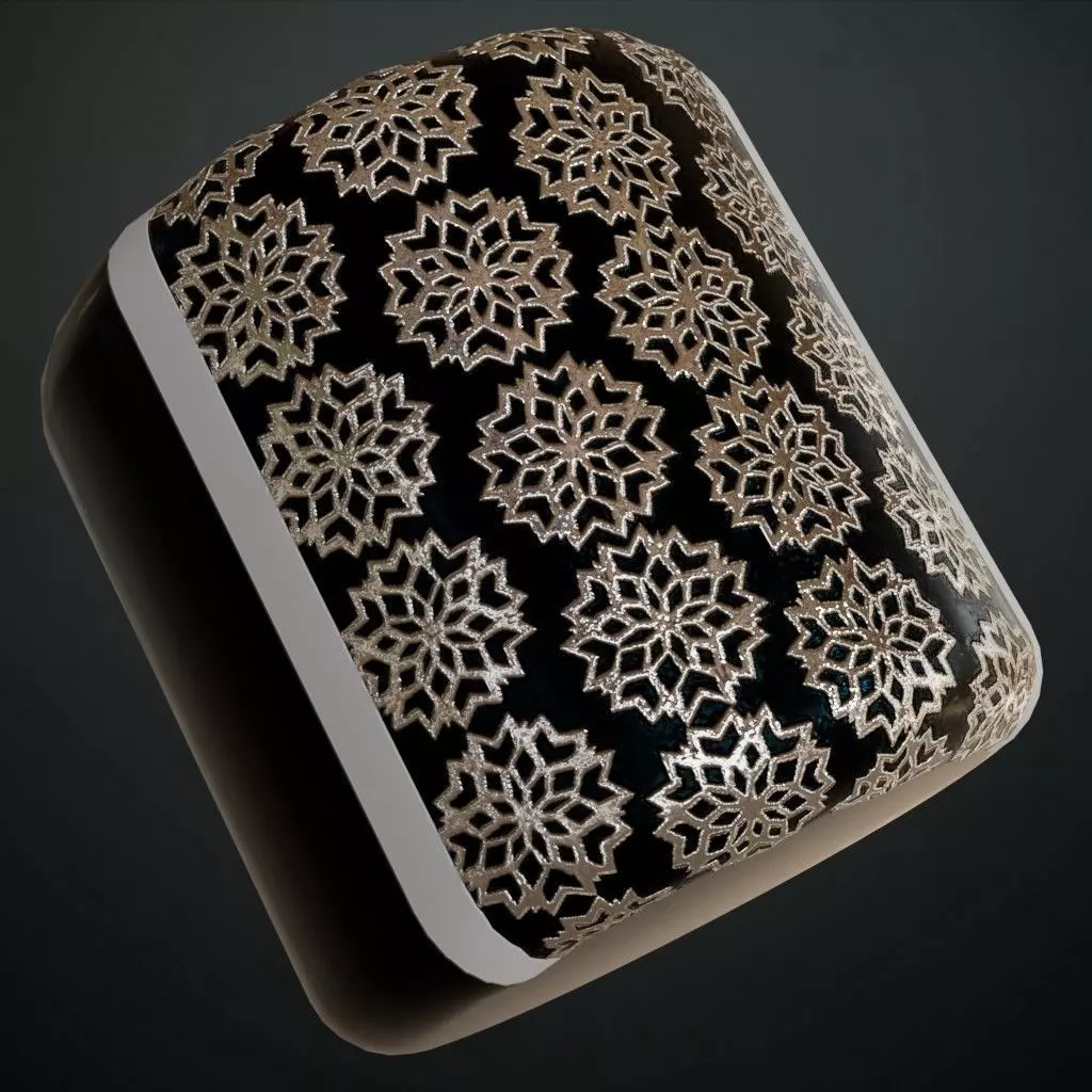 Stylized Snowflake Grid Metal Panel PBR Seamless Texture_1