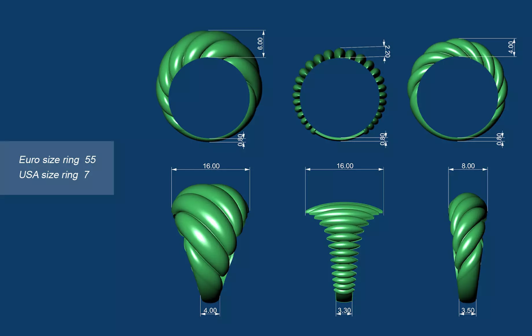 Shell-Inspired Ring Set 3D print model_11