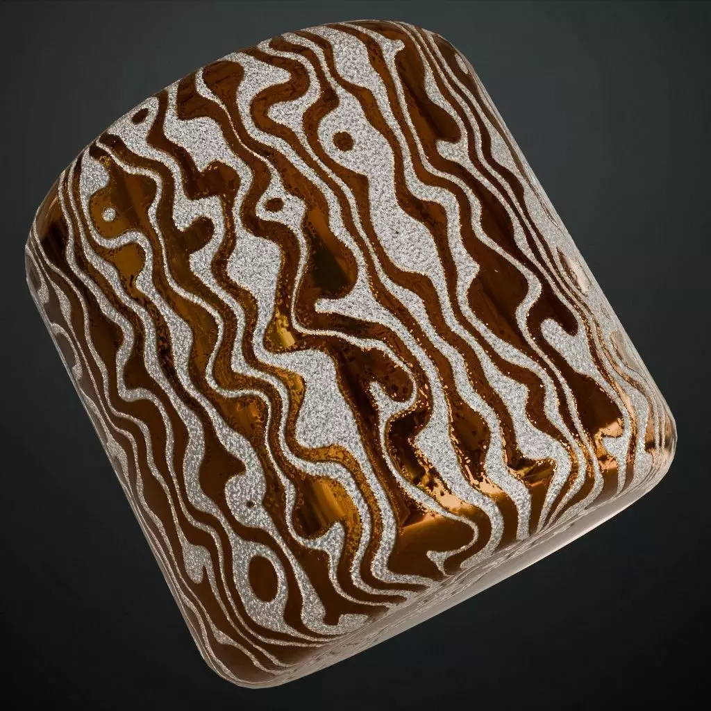 Stylized Damascus Patterned Metal PBR Seamless Texture_1