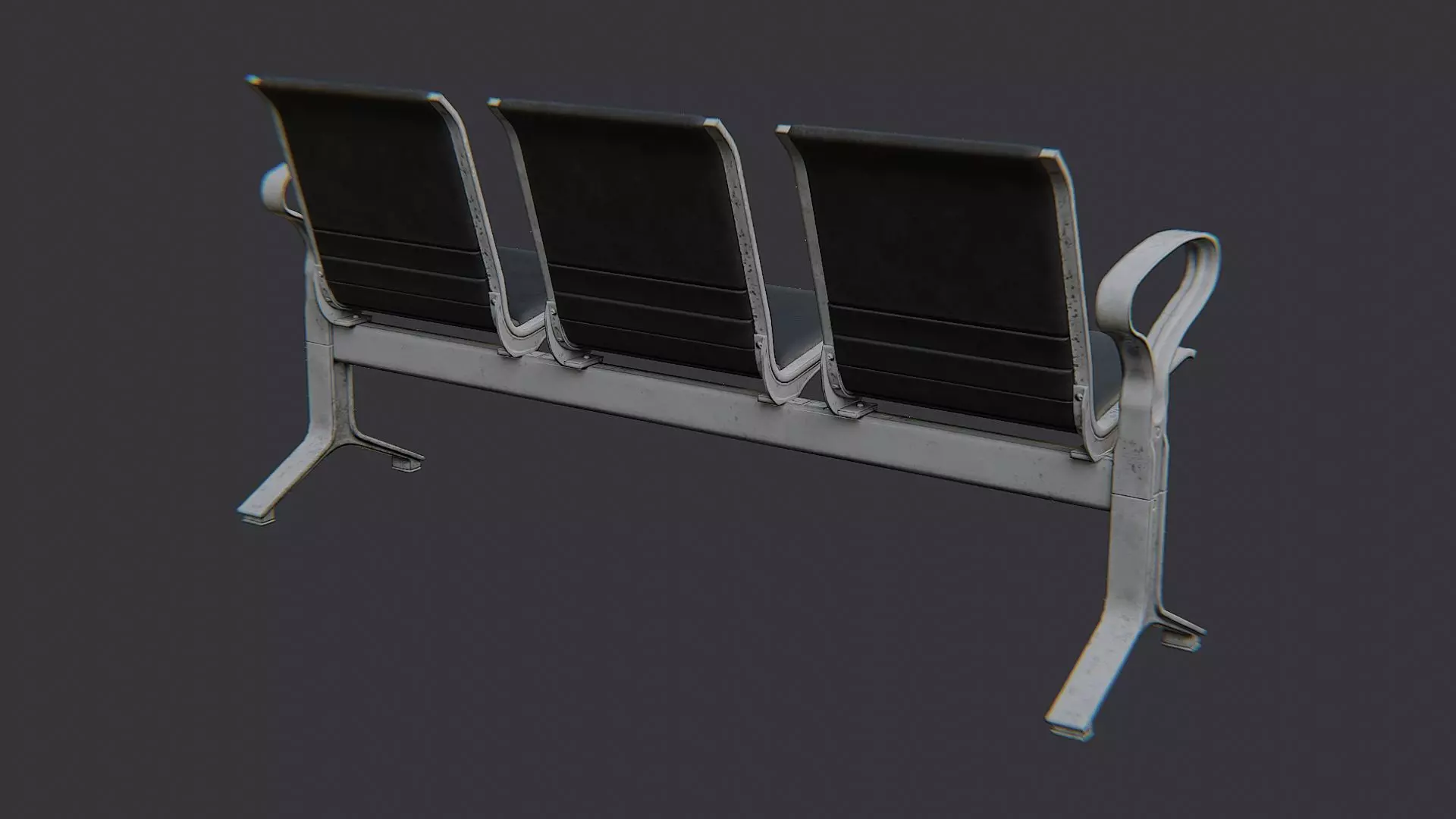 Airport seating row three seats Low-poly 3D model_1
