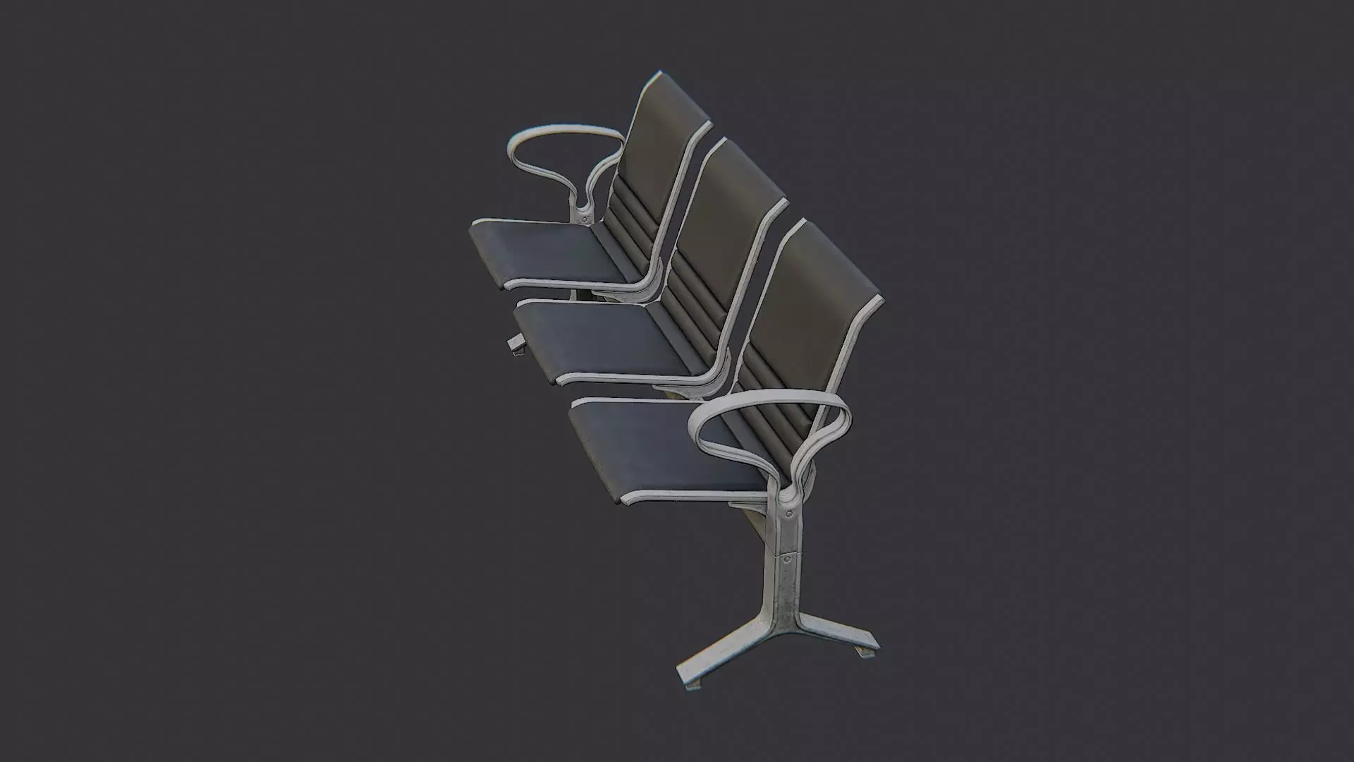 Airport seating row three seats Low-poly 3D model_3