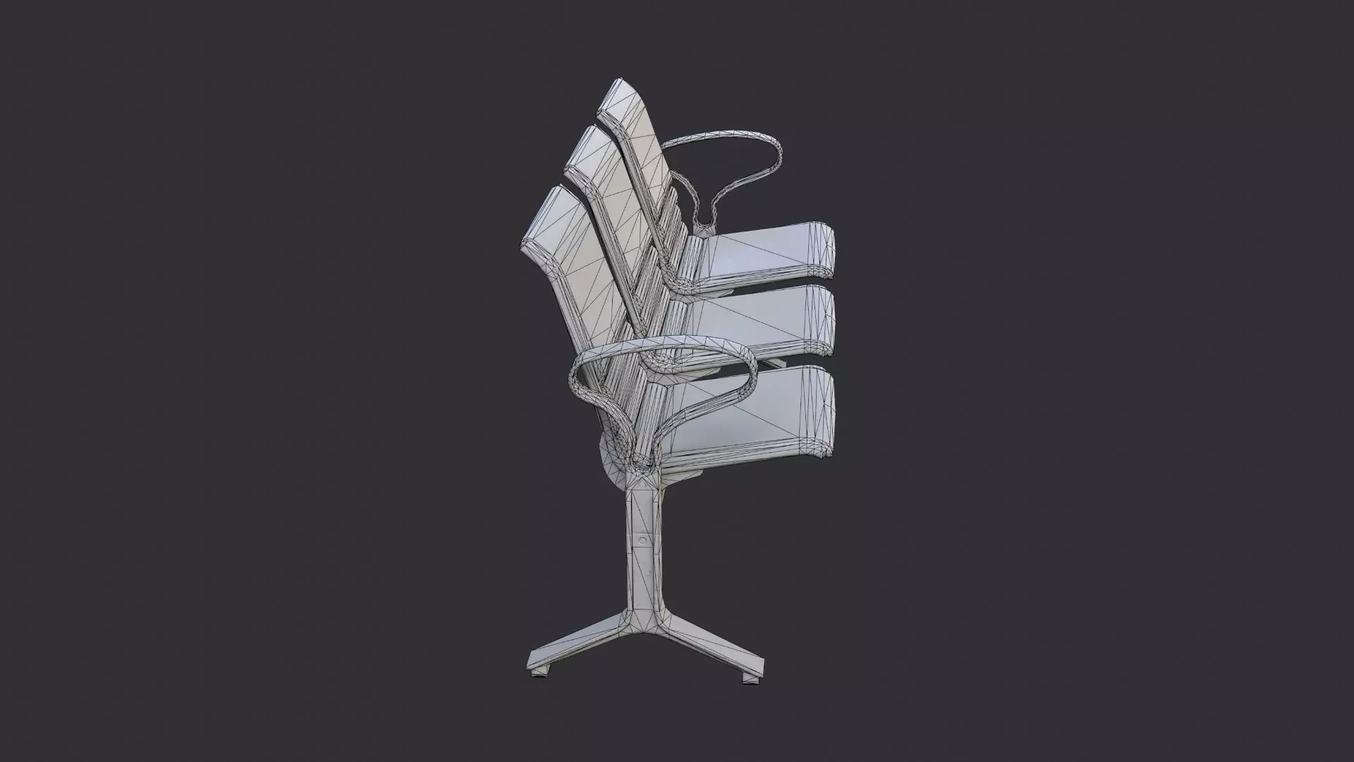 Airport seating row three seats Low-poly 3D model_7