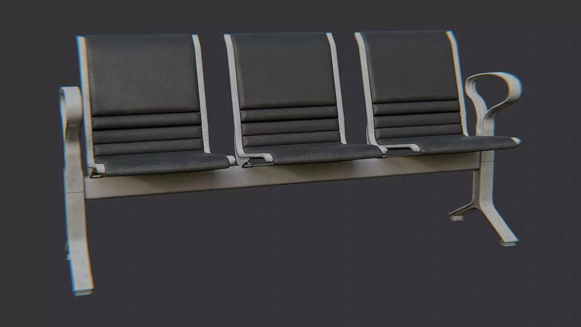 Airport seating row three seats Low-poly 3D model_2