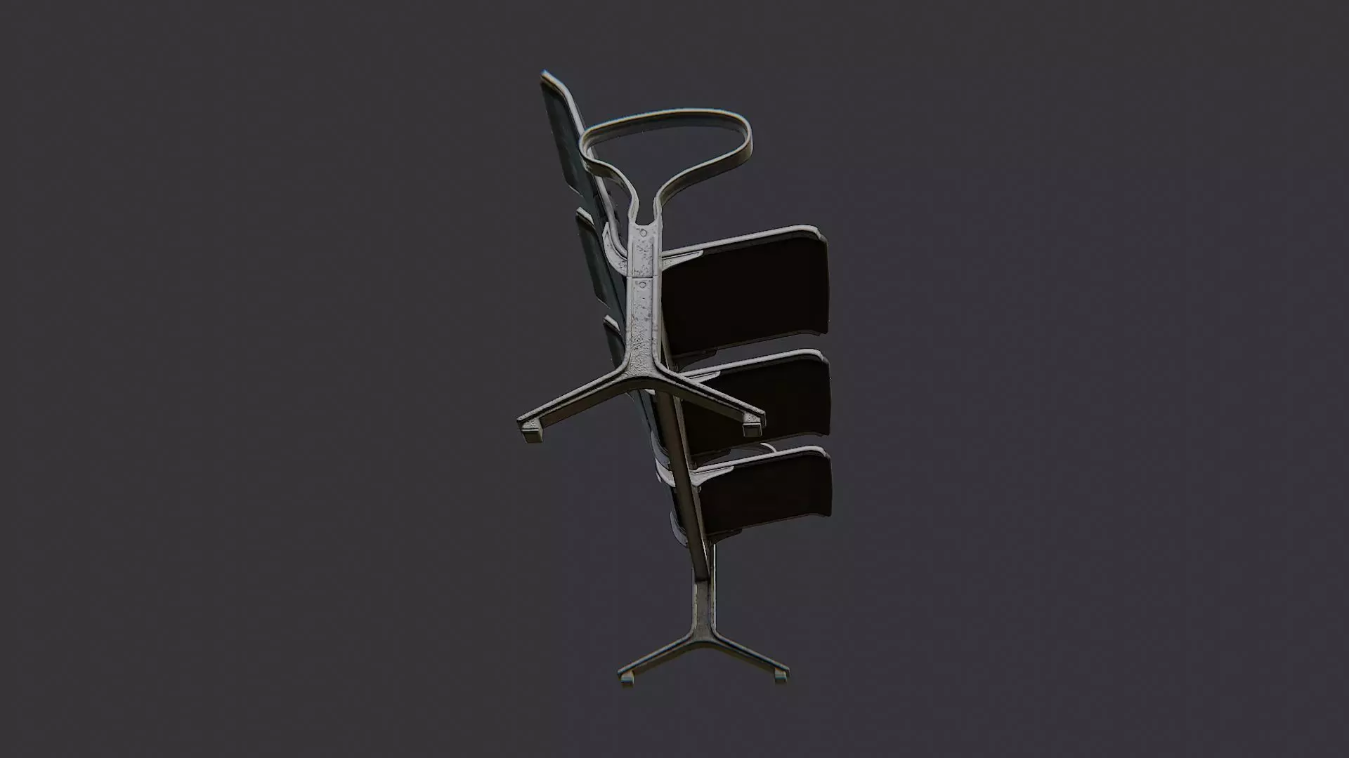 Airport seating row three seats Low-poly 3D model_5