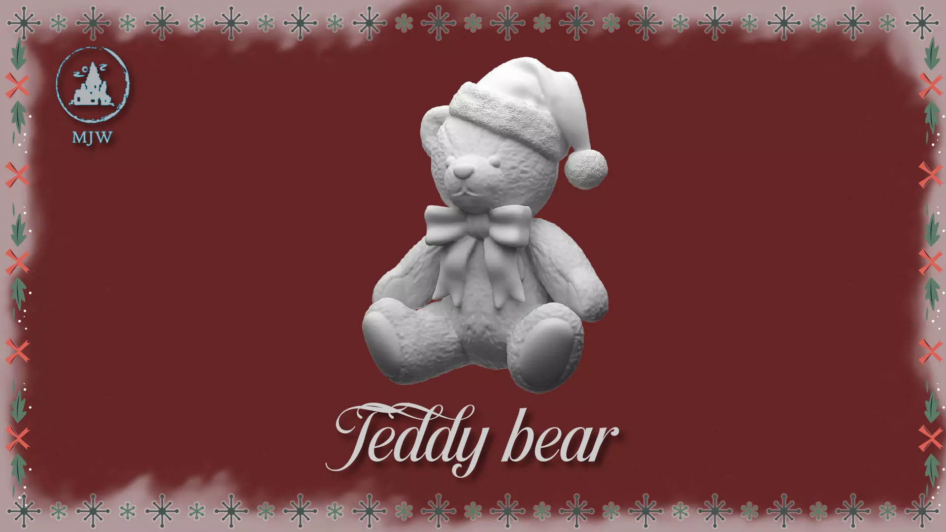 Christmas Teddy Bear Miniature STL for Dollhouse Santa Workshop 3D print model_0