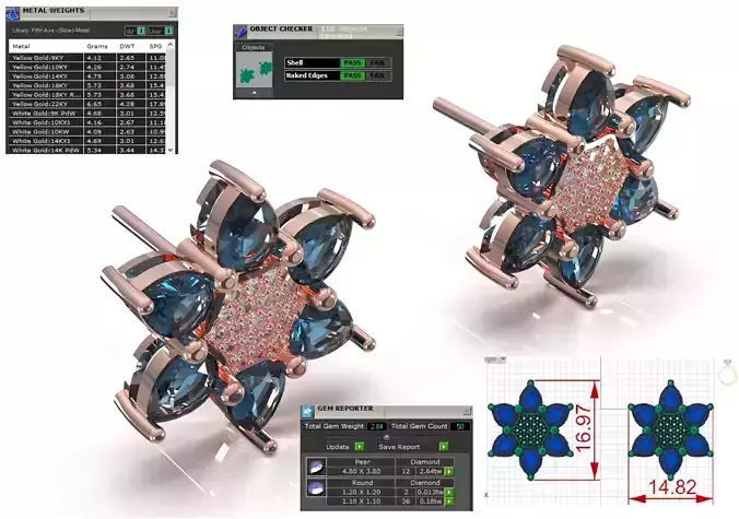 Rose Gold Six Petal Flower Stud STL 3DM Earrings model je0146