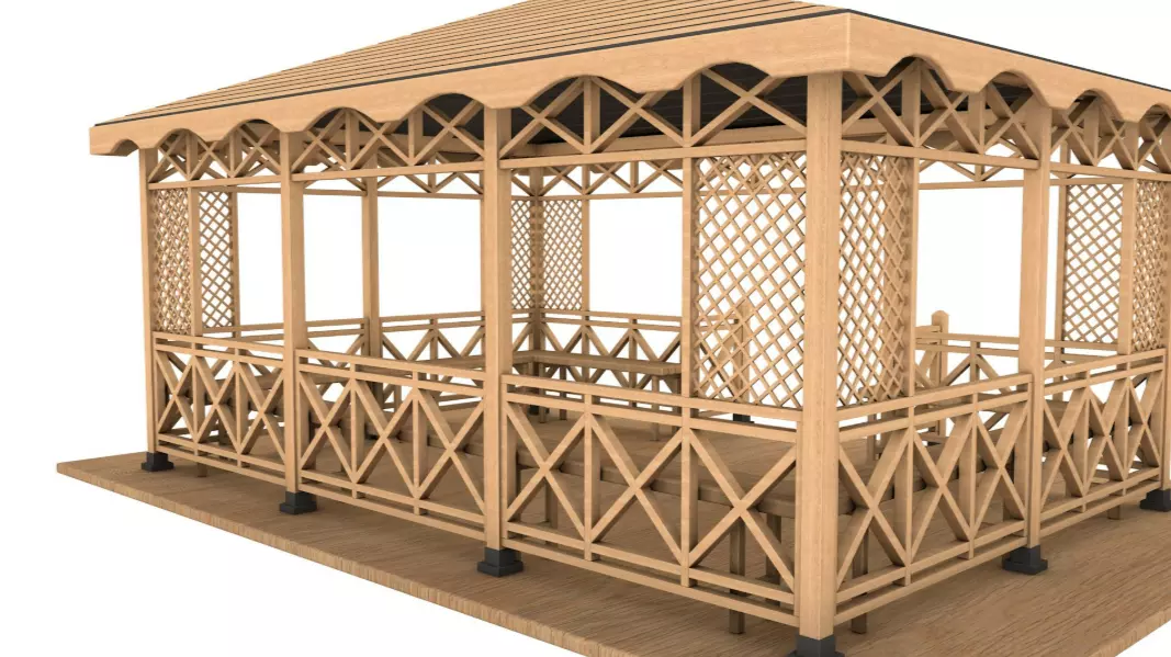 Wooden Gazebo 3D model_1