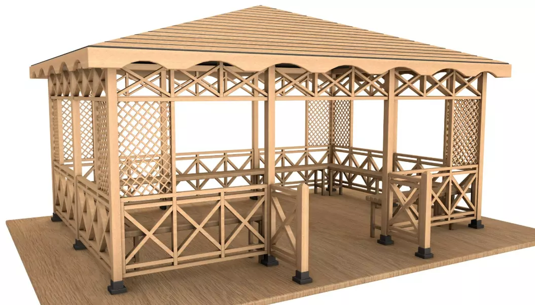 Wooden Gazebo 3D model_0