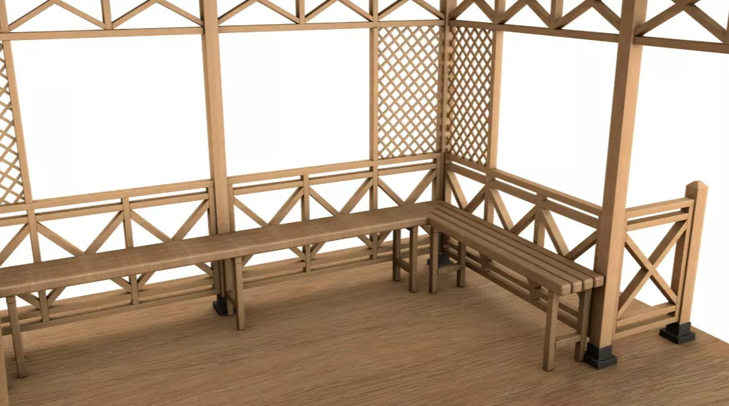 Wooden Gazebo 3D model_6