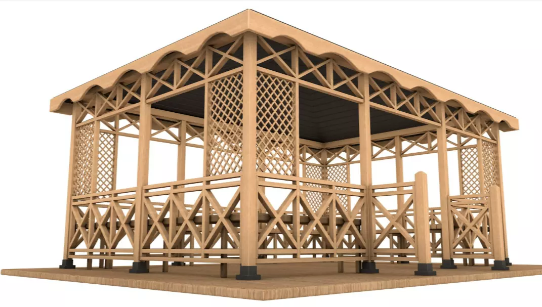 Wooden Gazebo 3D model_2