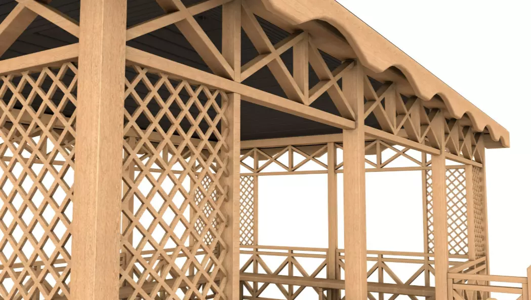Wooden Gazebo 3D model_4