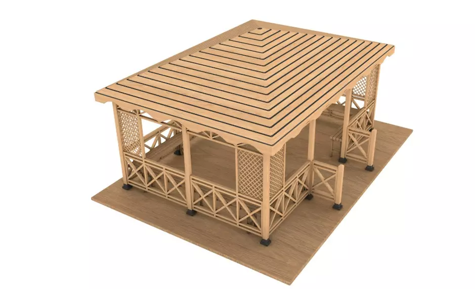Wooden Gazebo 3D model_3