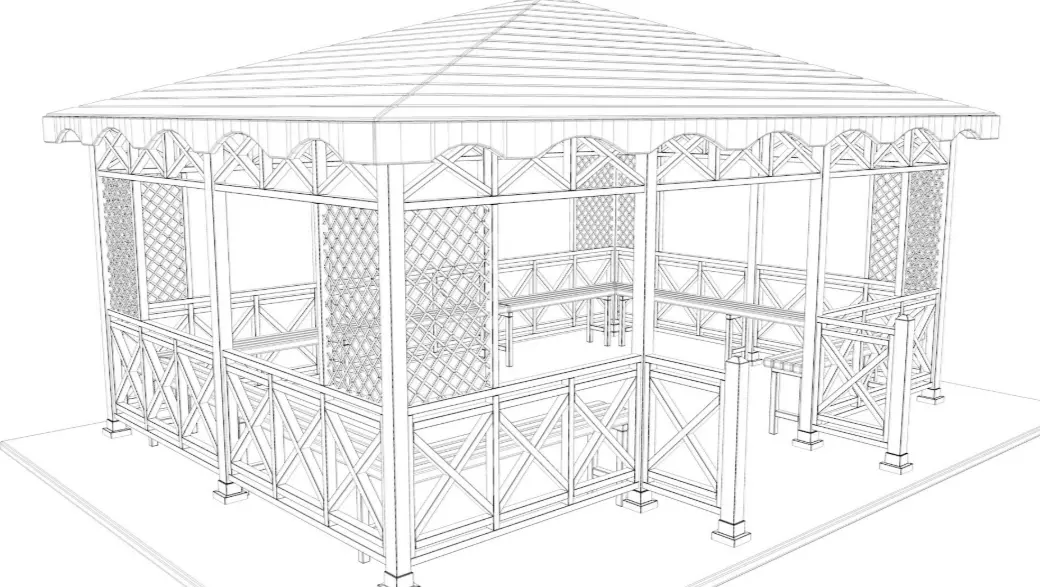 Wooden Gazebo 3D model_7