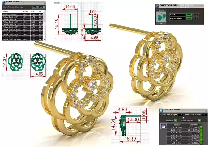 Layered Six Petal Flower Stud STL 3DM Earrings model je0147