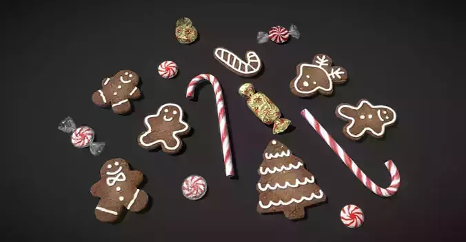 Christmas gingerbread cookies and candies