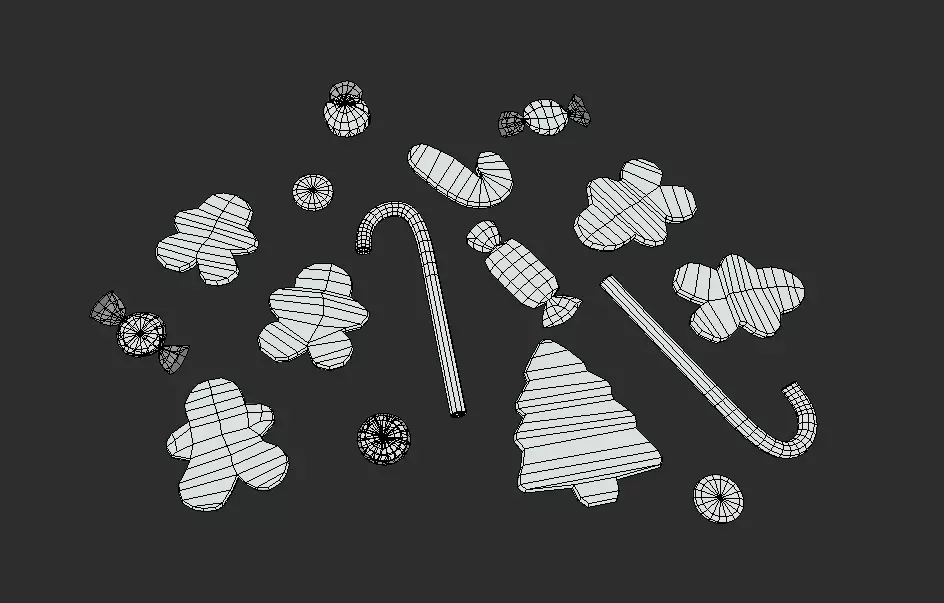 Christmas gingerbread cookies and candies 3D model_1