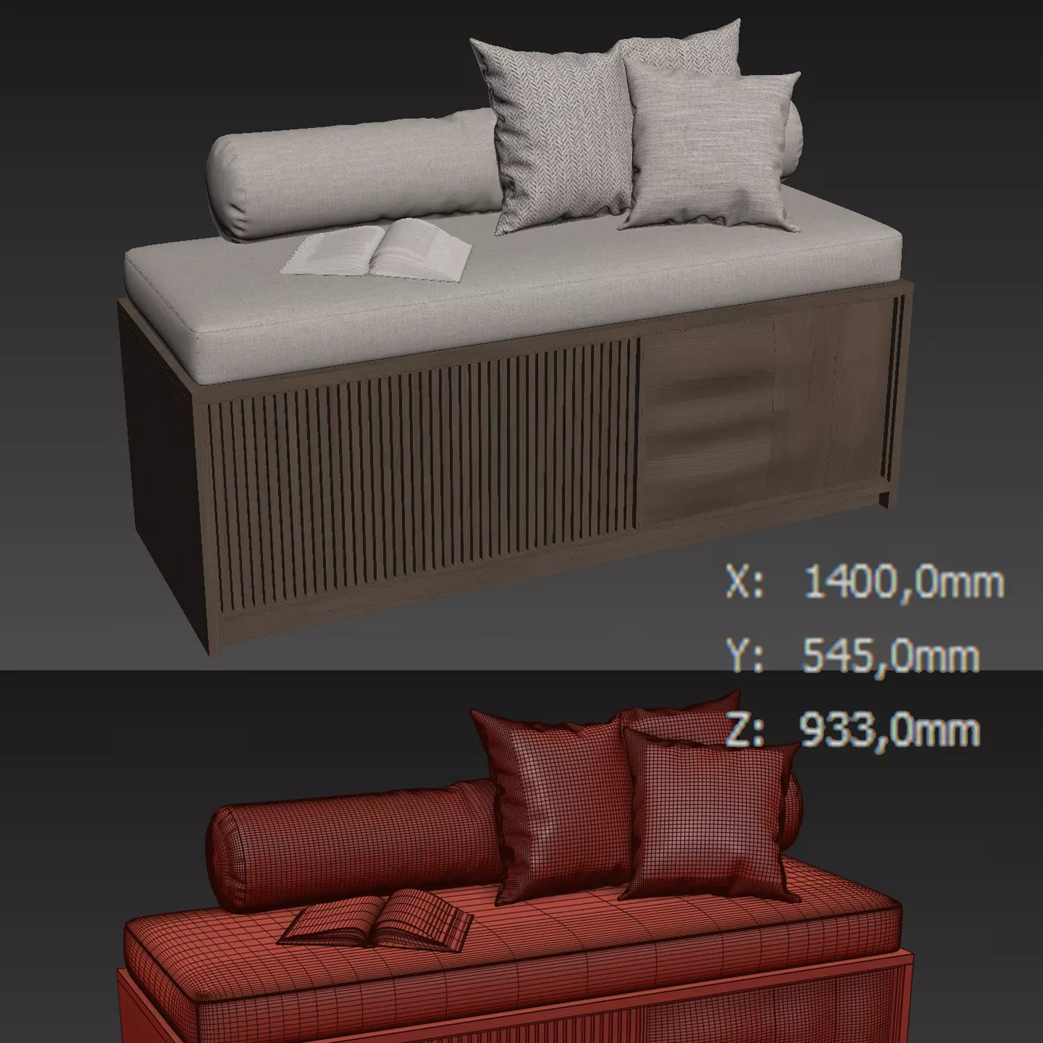 Decorative Seat With Pillows v2 3D model_4
