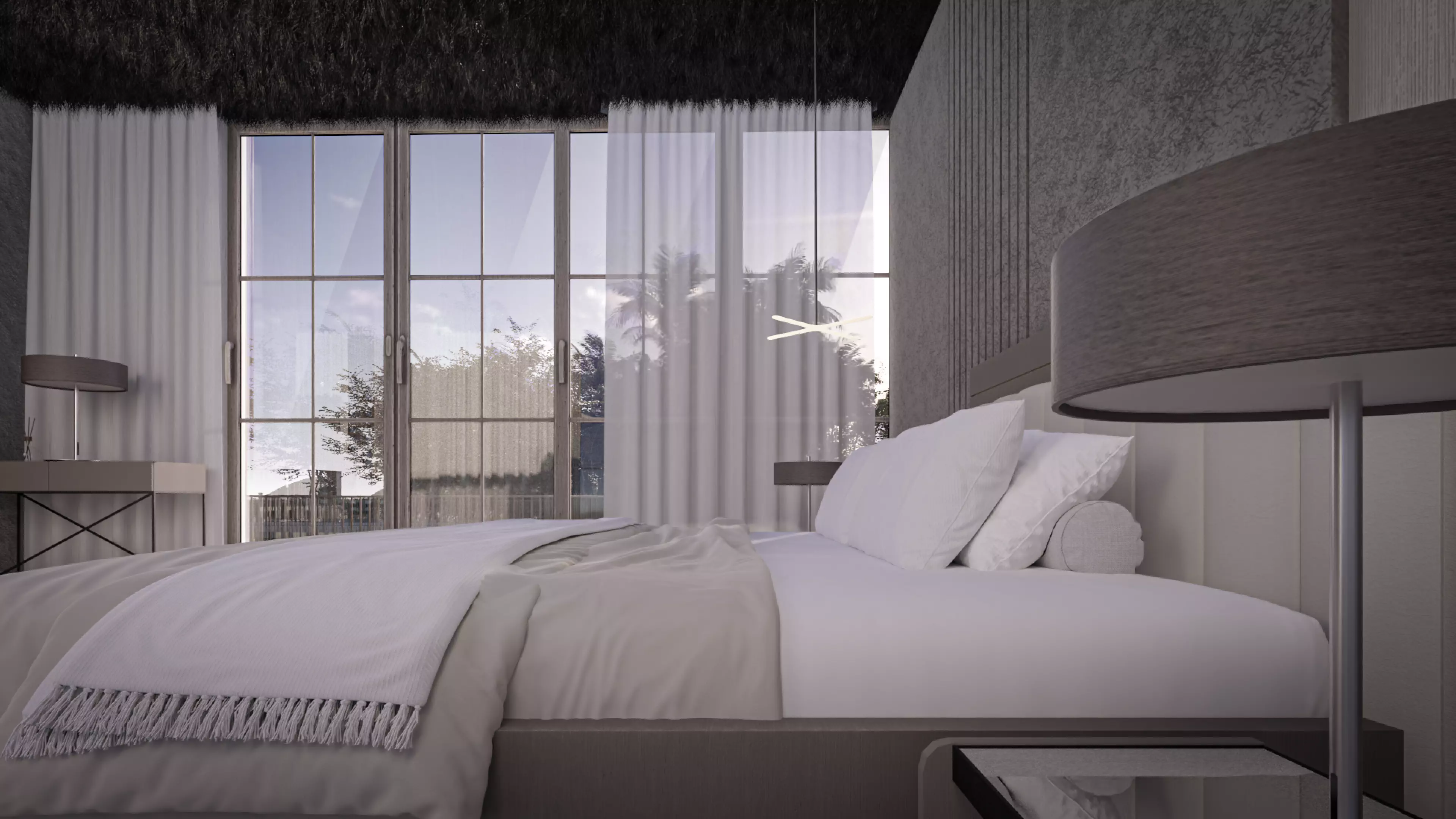 fully detailed Maldives Style Overwater Villa  site Resort Scene 3D model_6