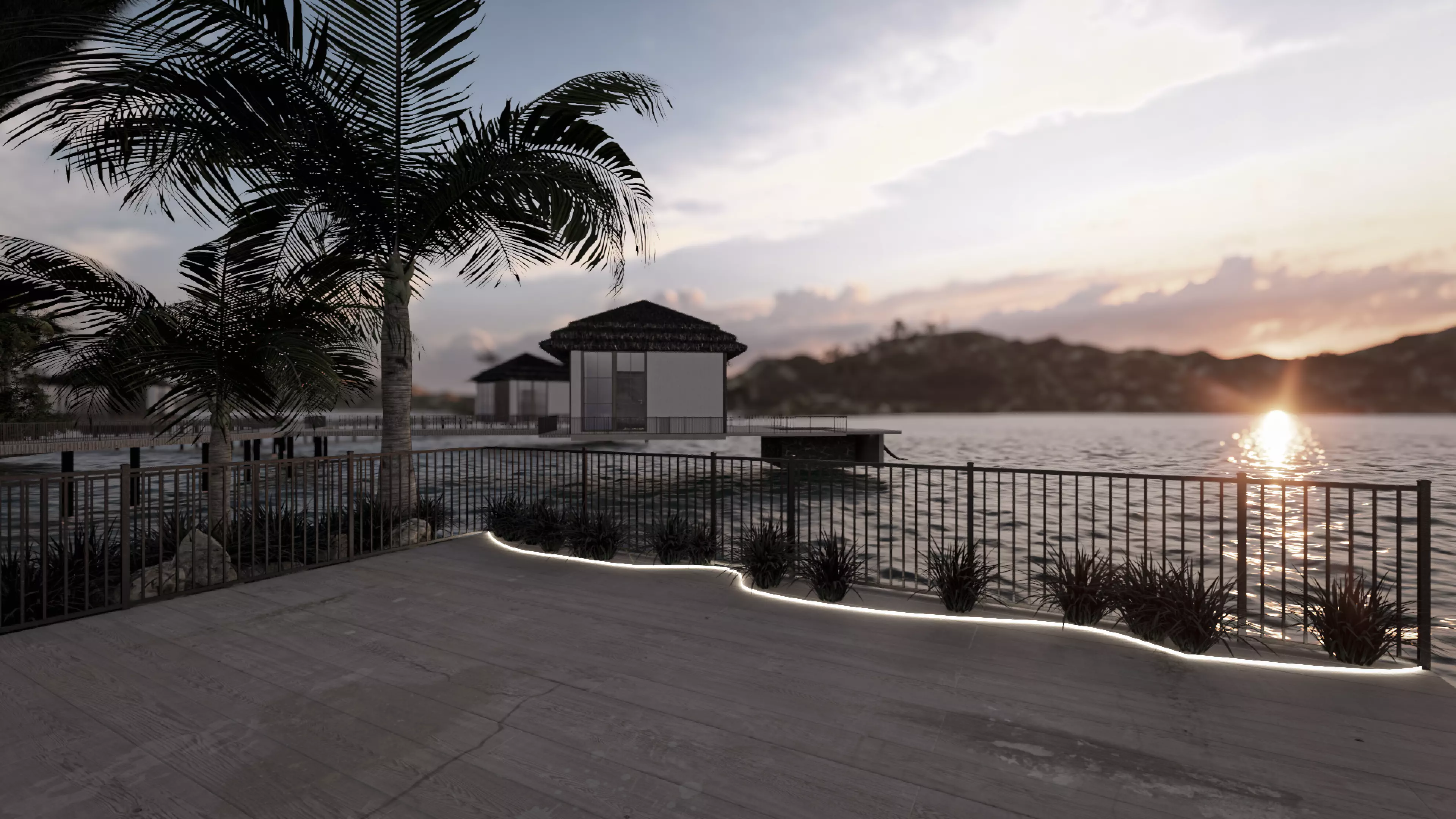 fully detailed Maldives Style Overwater Villa  site Resort Scene 3D model_5