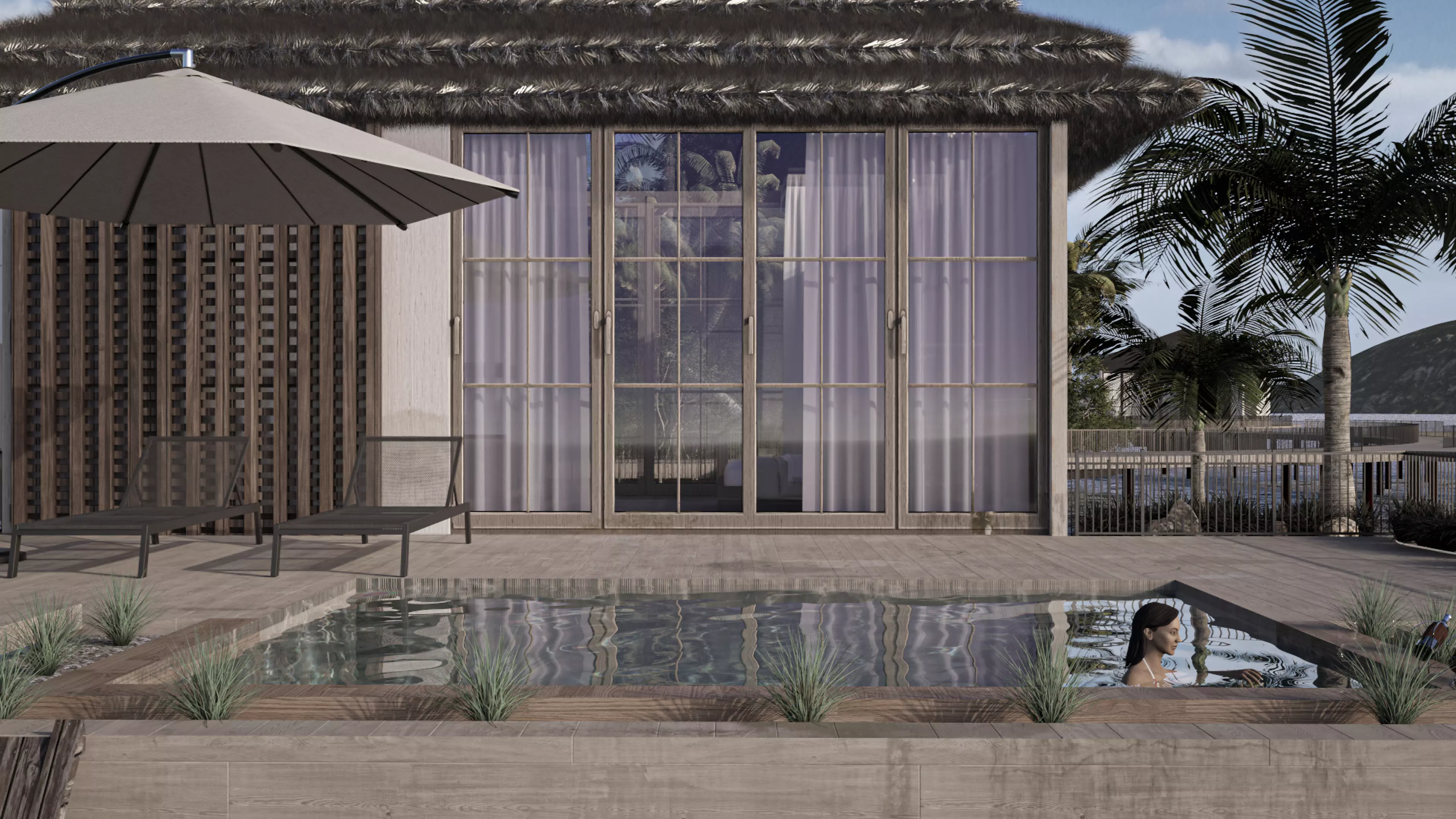 fully detailed Maldives Style Overwater Villa  site Resort Scene 3D model_3