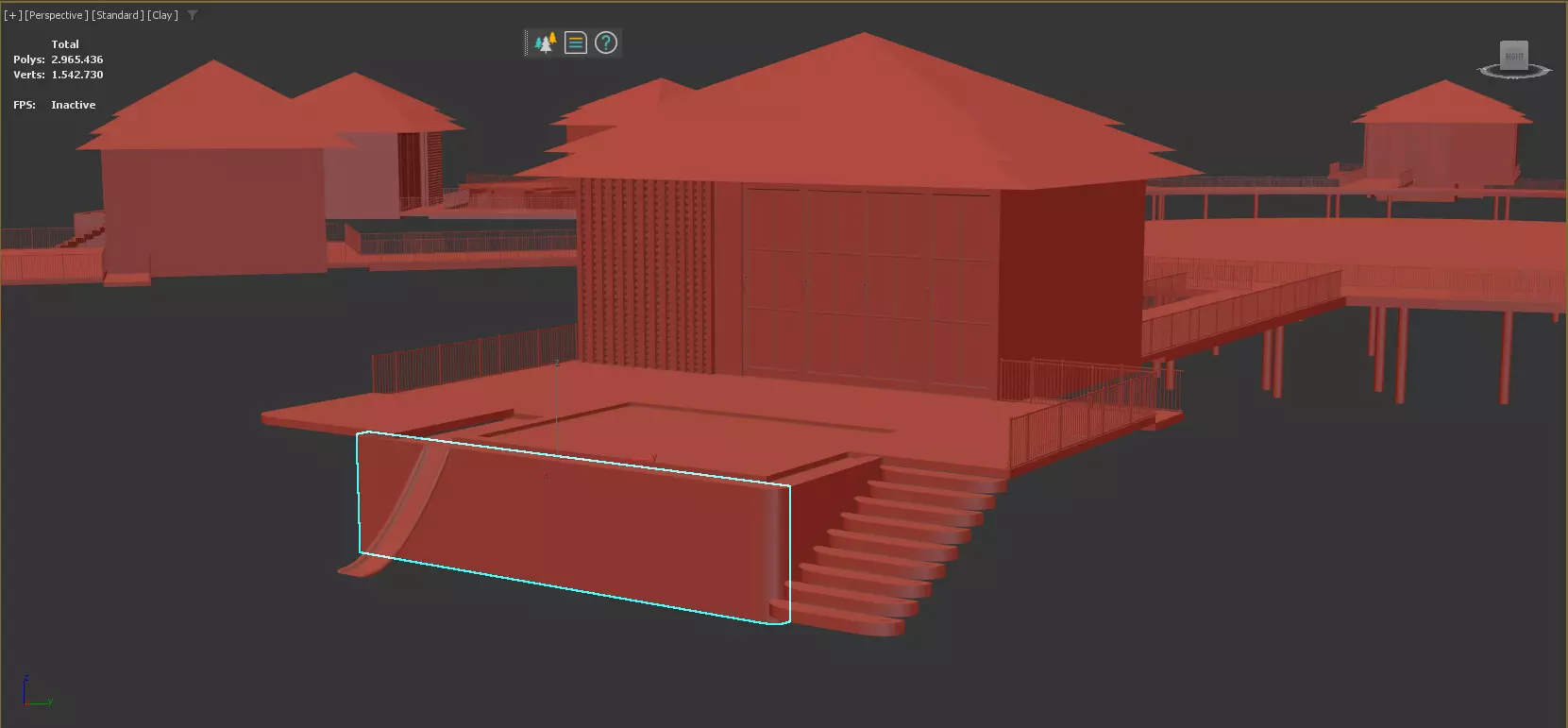 fully detailed Maldives Style Overwater Villa  site Resort Scene 3D model_16