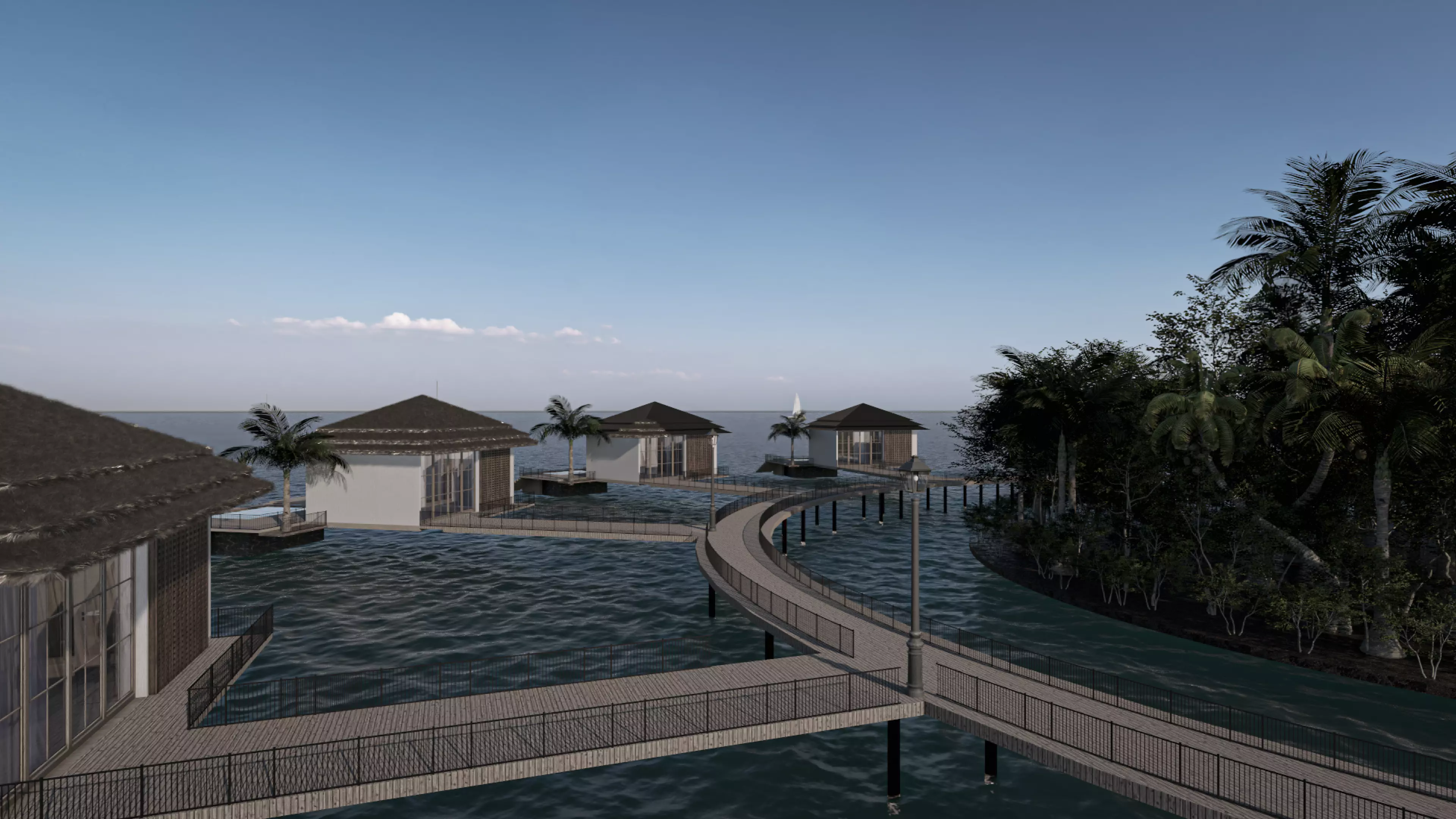 fully detailed Maldives Style Overwater Villa  site Resort Scene 3D model_2