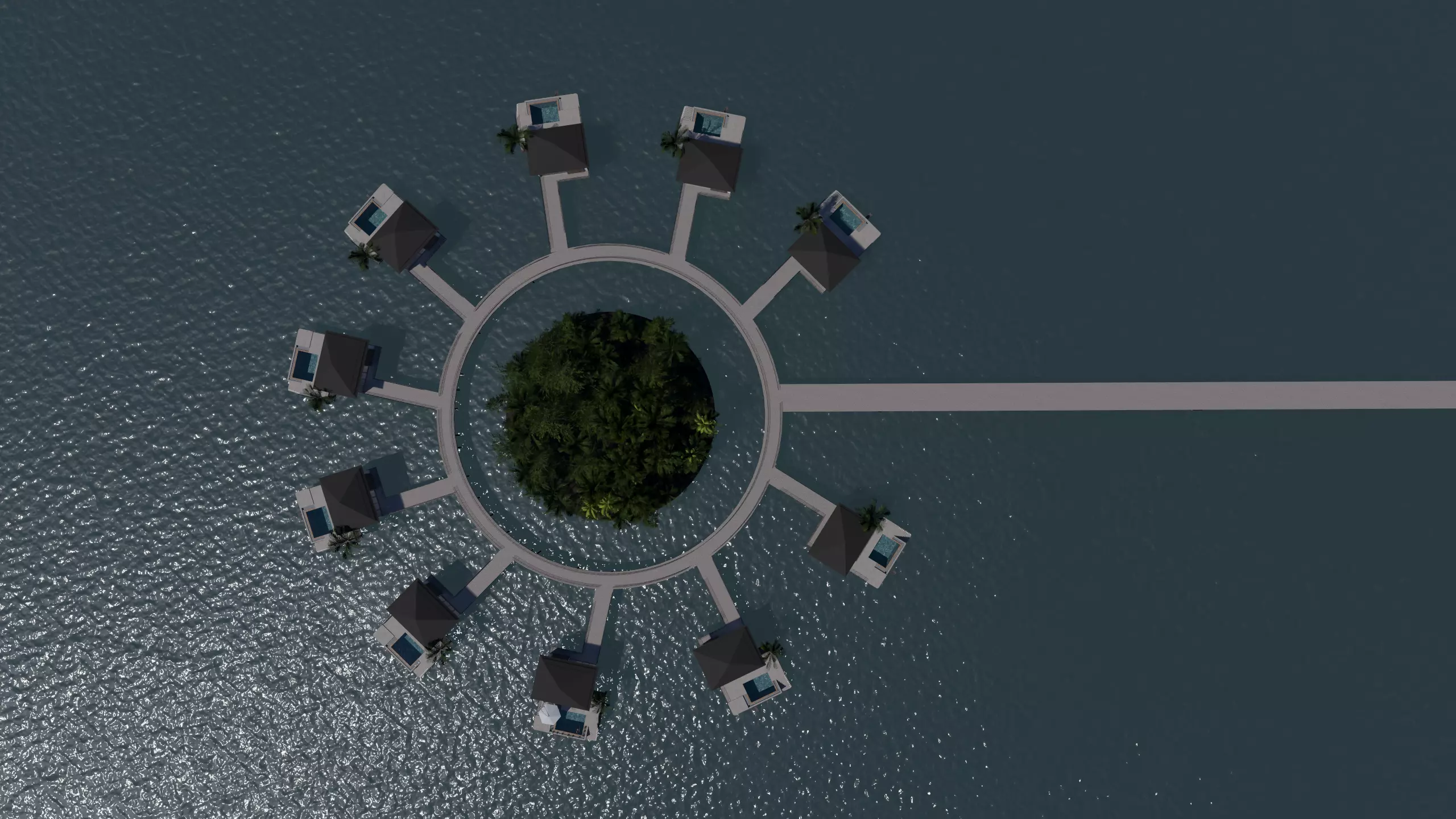 fully detailed Maldives Style Overwater Villa  site Resort Scene 3D model_1