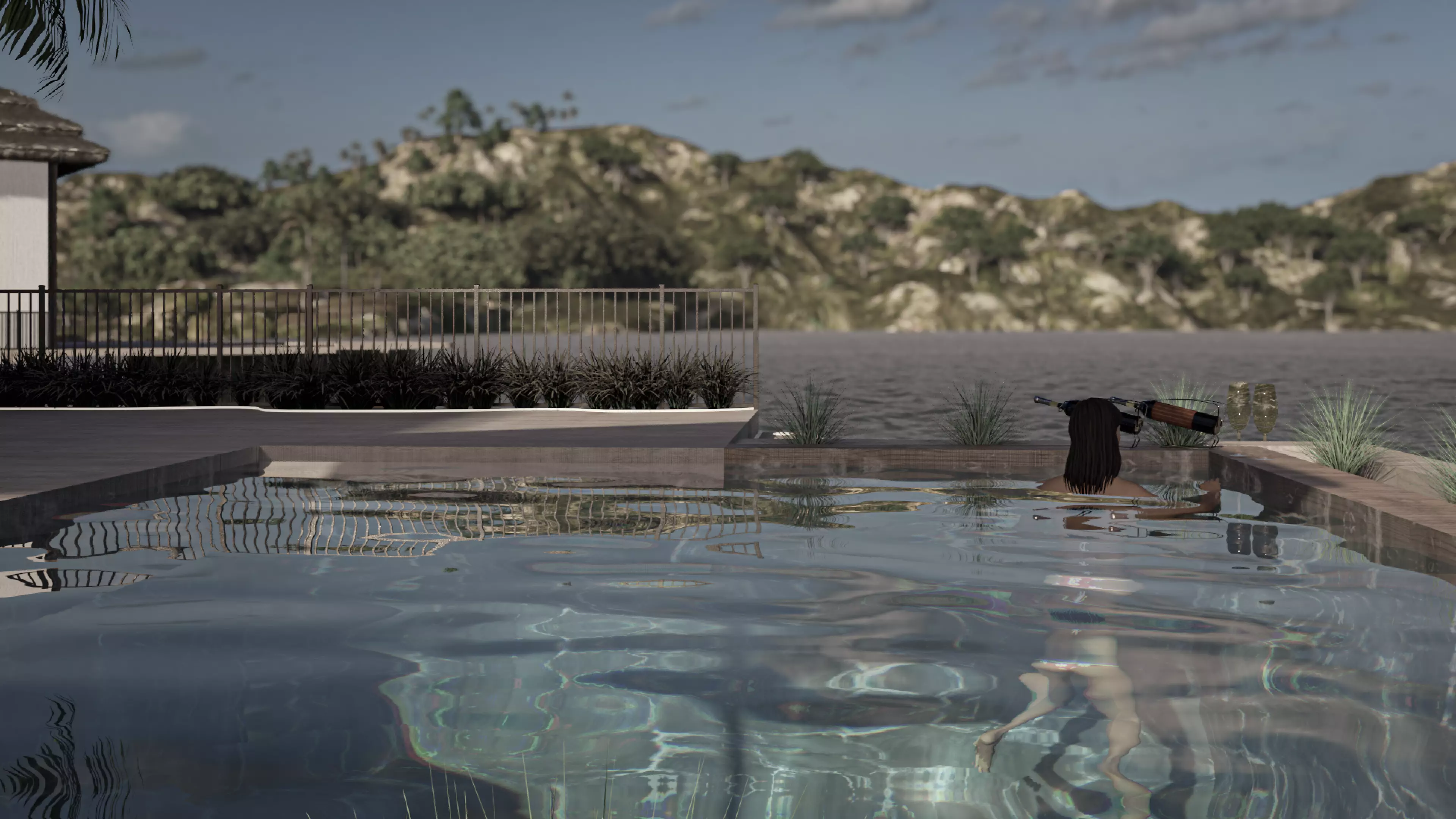 fully detailed Maldives Style Overwater Villa  site Resort Scene 3D model_12