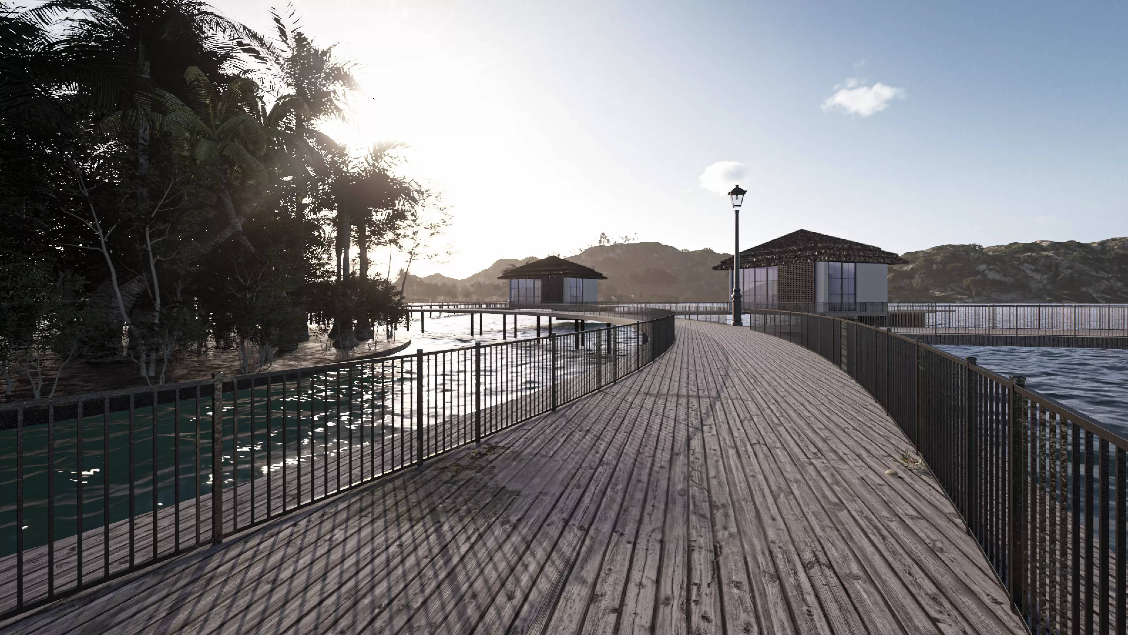 fully detailed Maldives Style Overwater Villa  site Resort Scene 3D model_10