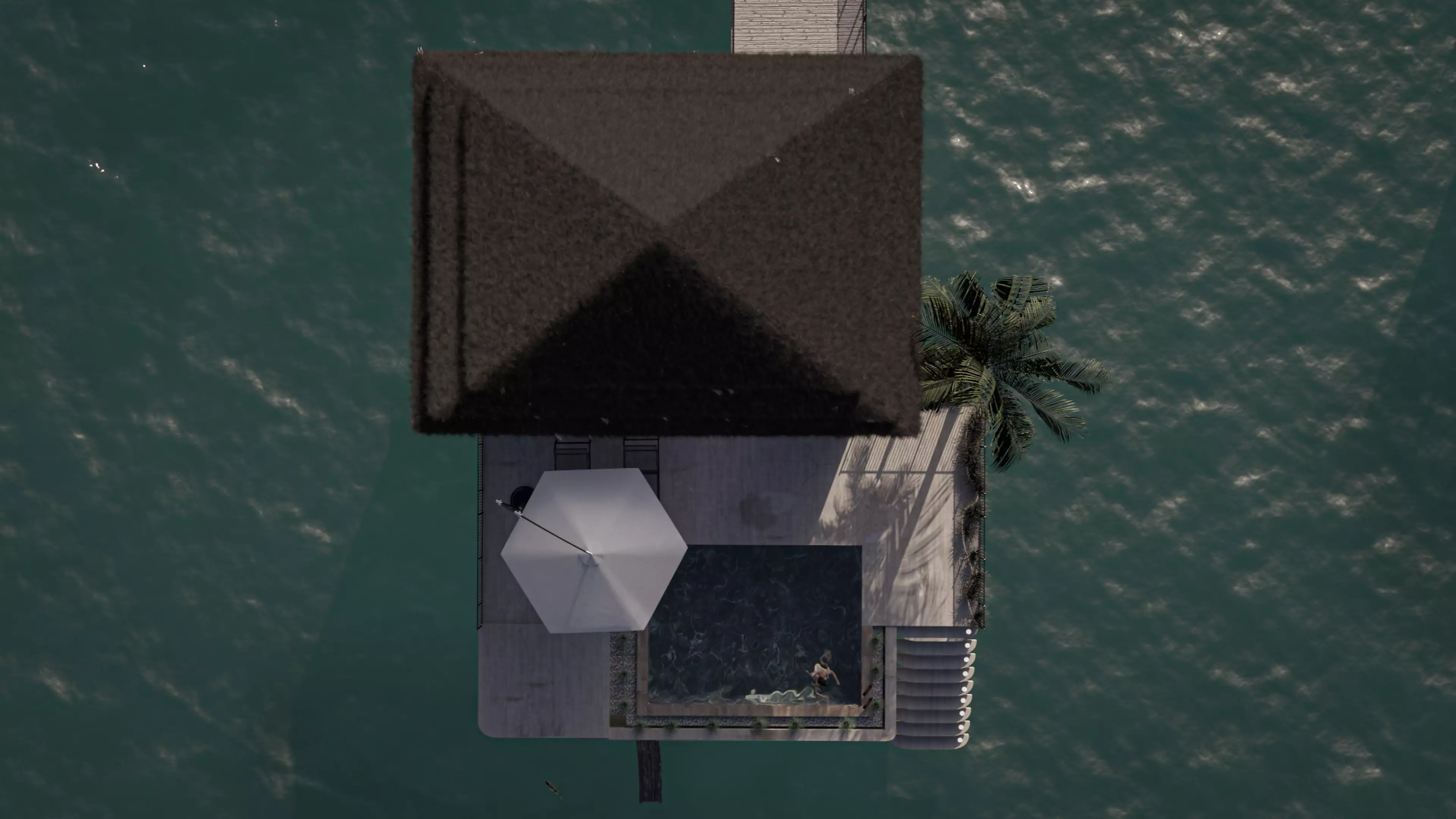 fully detailed Maldives Style Overwater Villa  site Resort Scene 3D model_4