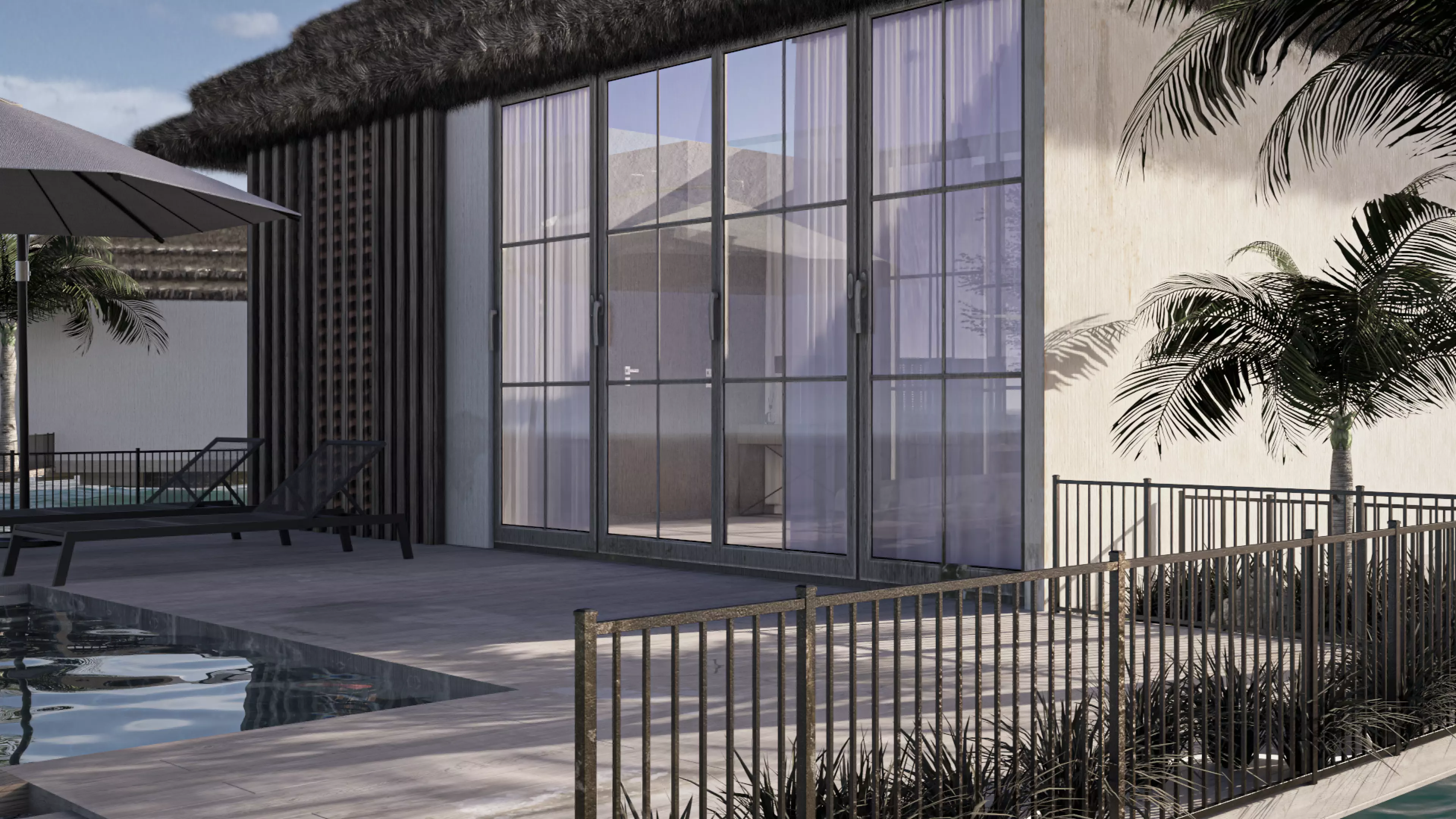 fully detailed Maldives Style Overwater Villa  site Resort Scene 3D model_7
