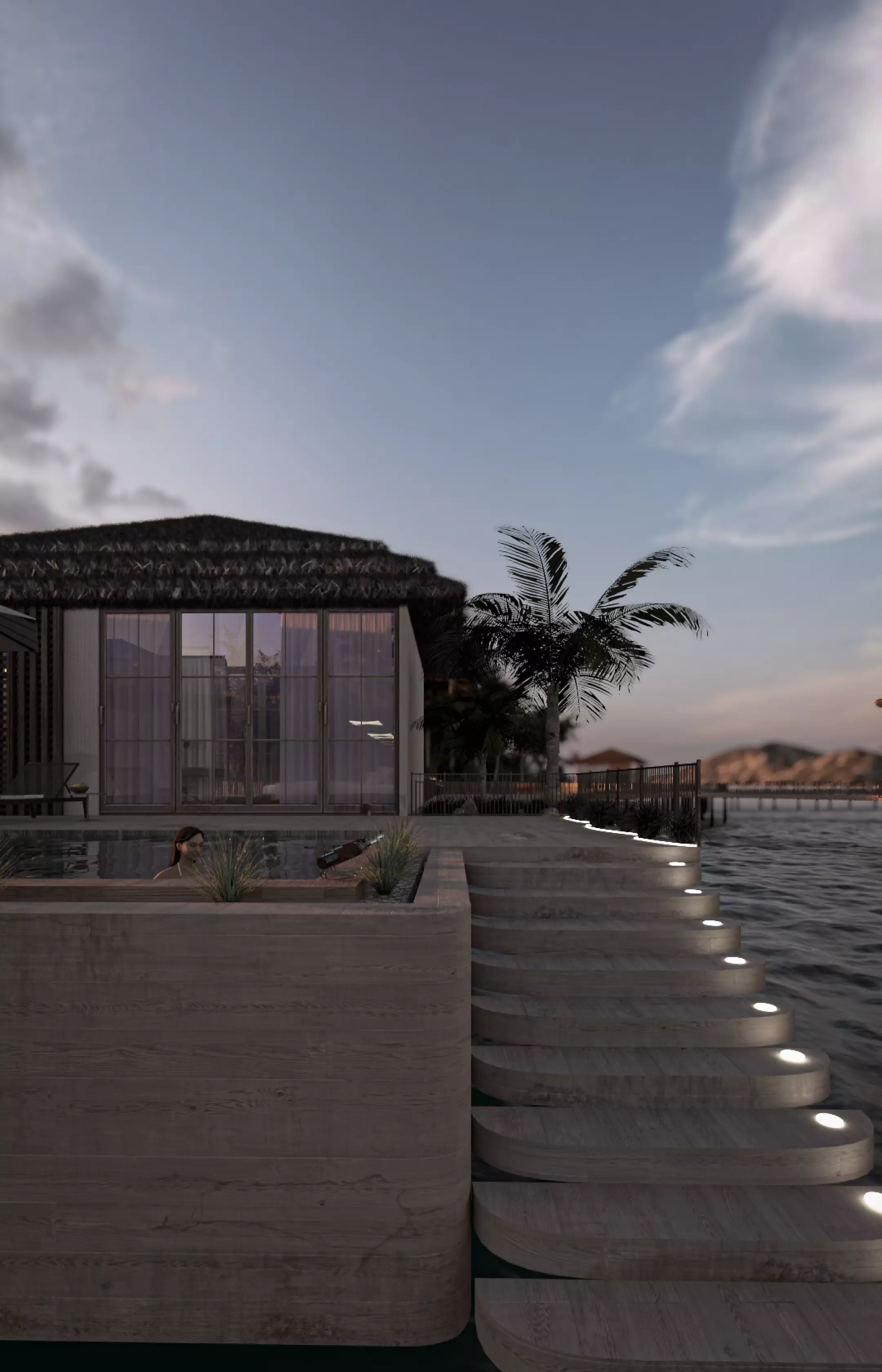 fully detailed Maldives Style Overwater Villa  site Resort Scene 3D model_13