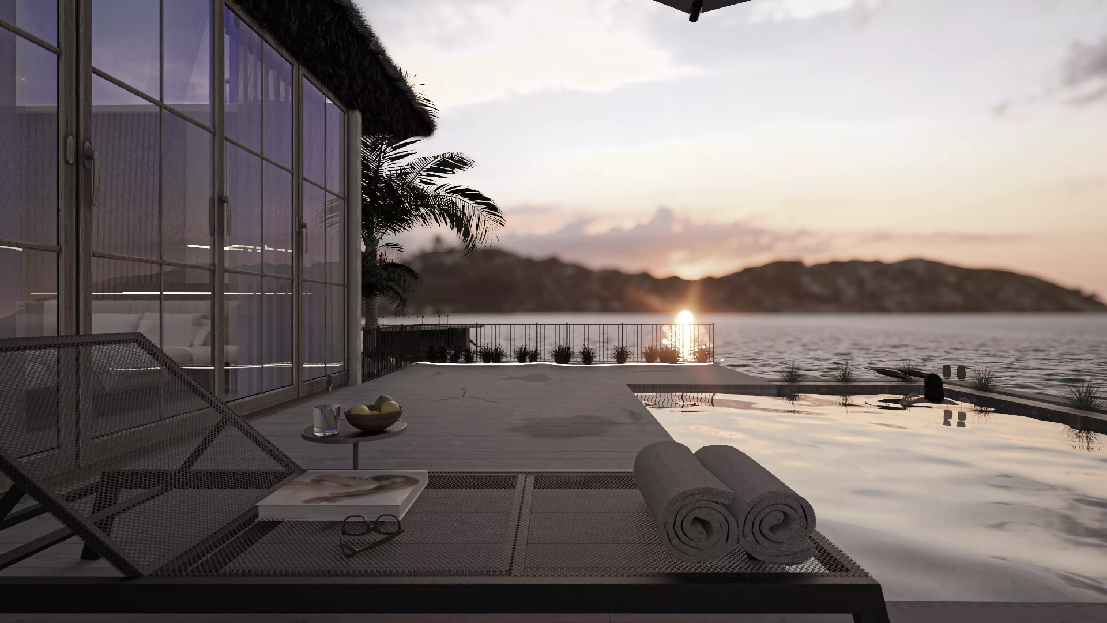 fully detailed Maldives Style Overwater Villa  site Resort Scene 3D model_0