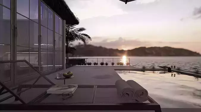 fully detailed Maldives Style Overwater Villa  site Resort Scene 3D model fully detailed Maldives Style Overwater Villa  site Resort Scene 3D model