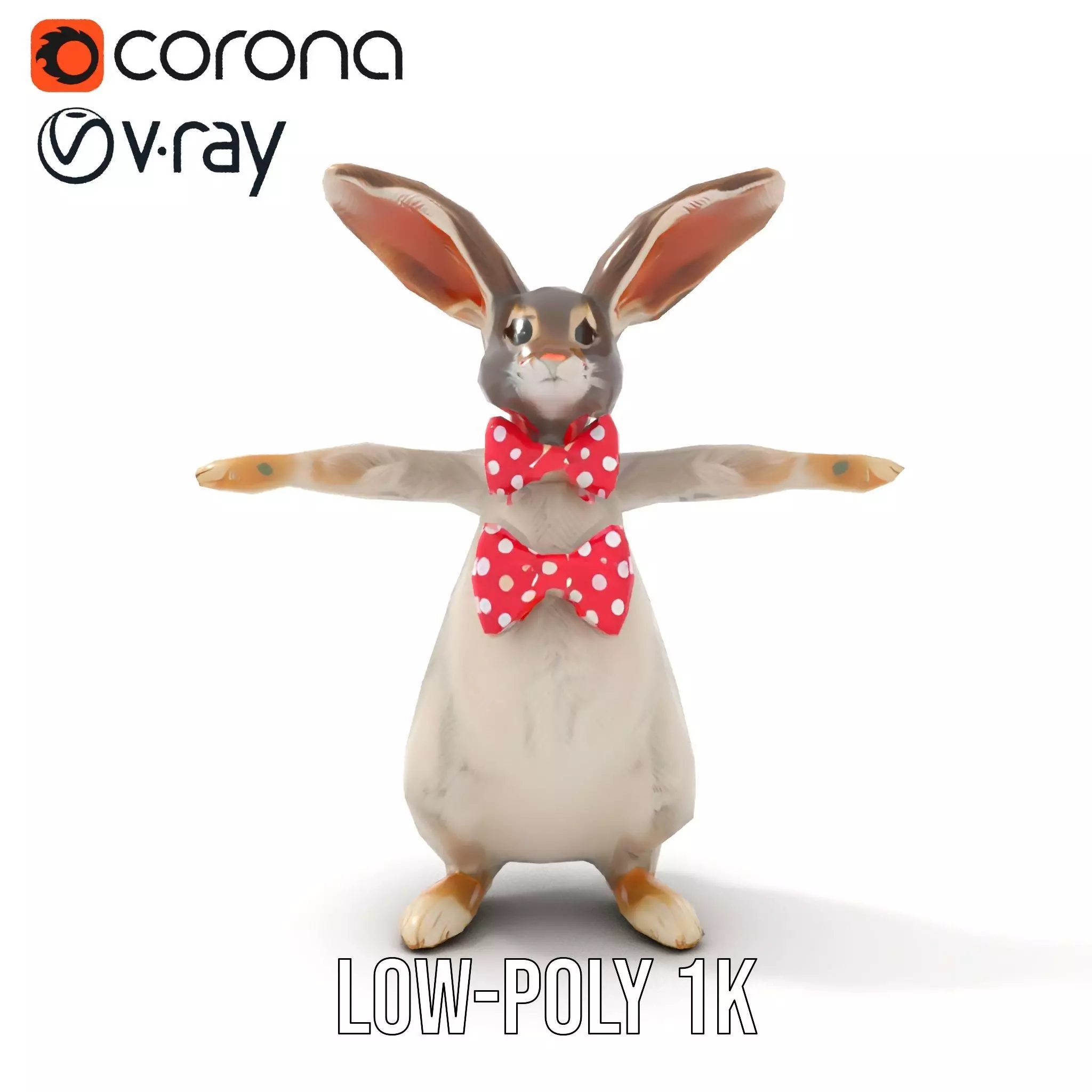 Polka Dot Bowtie Bunny model pack Low-poly 3D model_11
