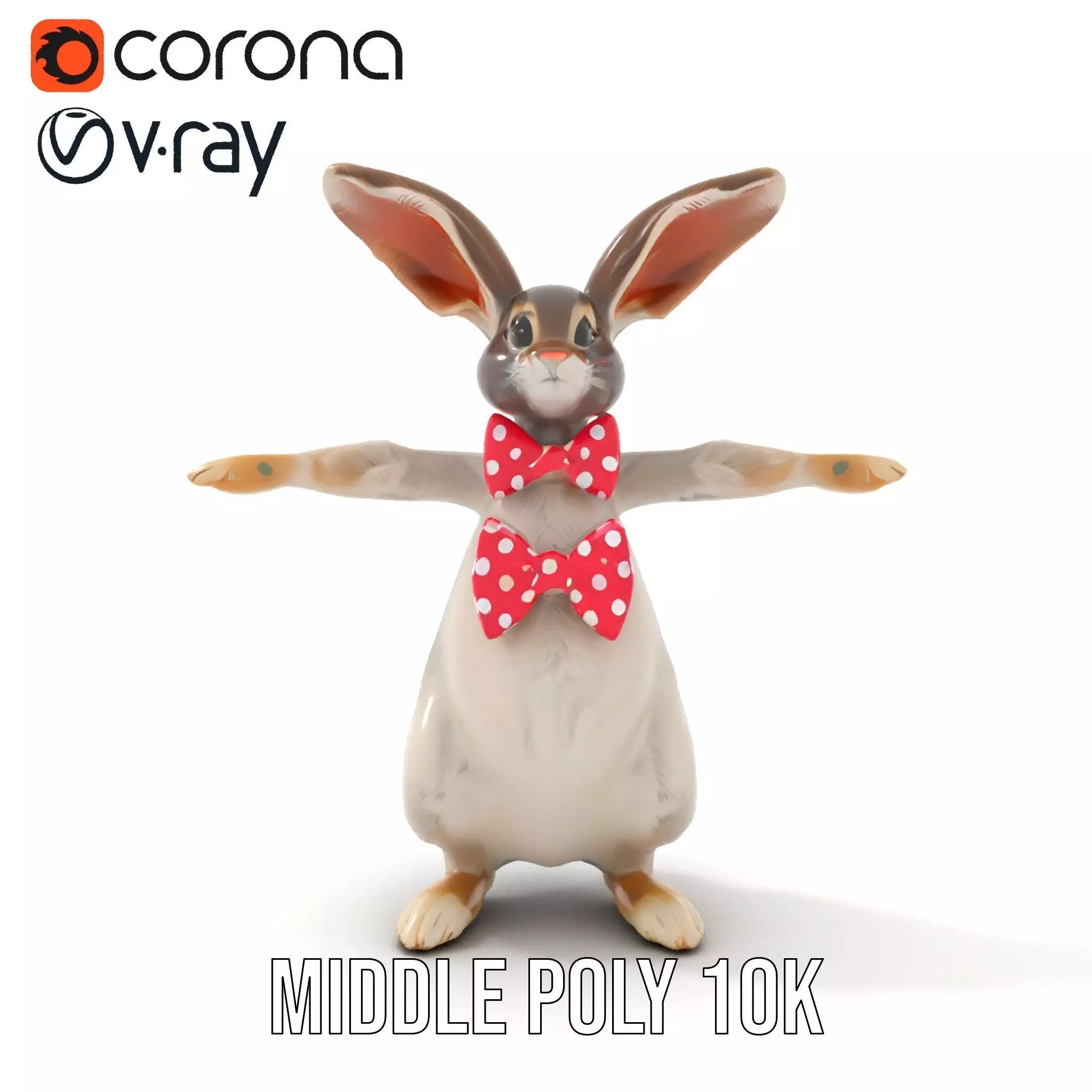 Polka Dot Bowtie Bunny model pack Low-poly 3D model_5