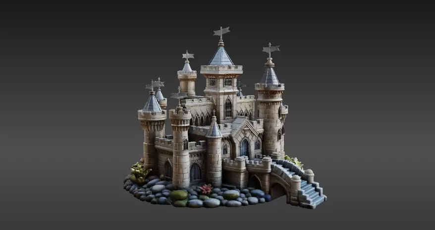 Fantasy Castle 3D Model Desk Decor Tabletop Game Prop 3D model_5