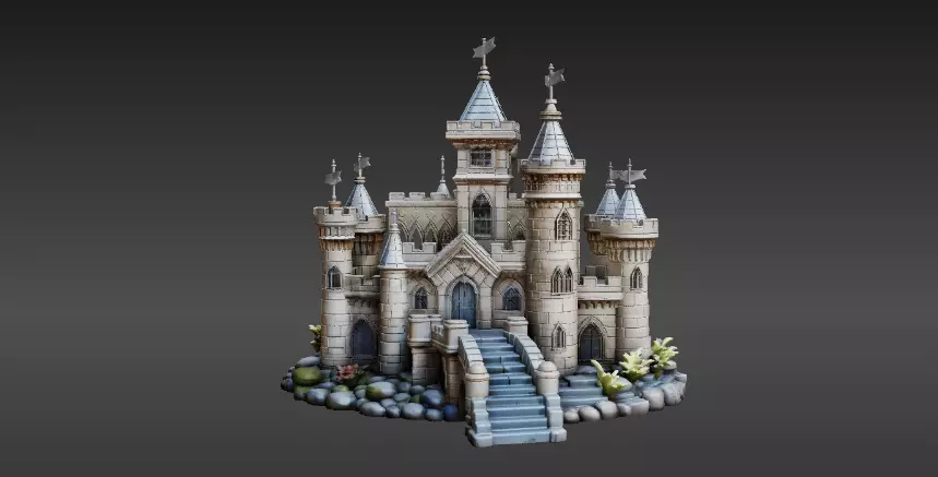 Fantasy Castle 3D Model Desk Decor Tabletop Game Prop 3D model_8
