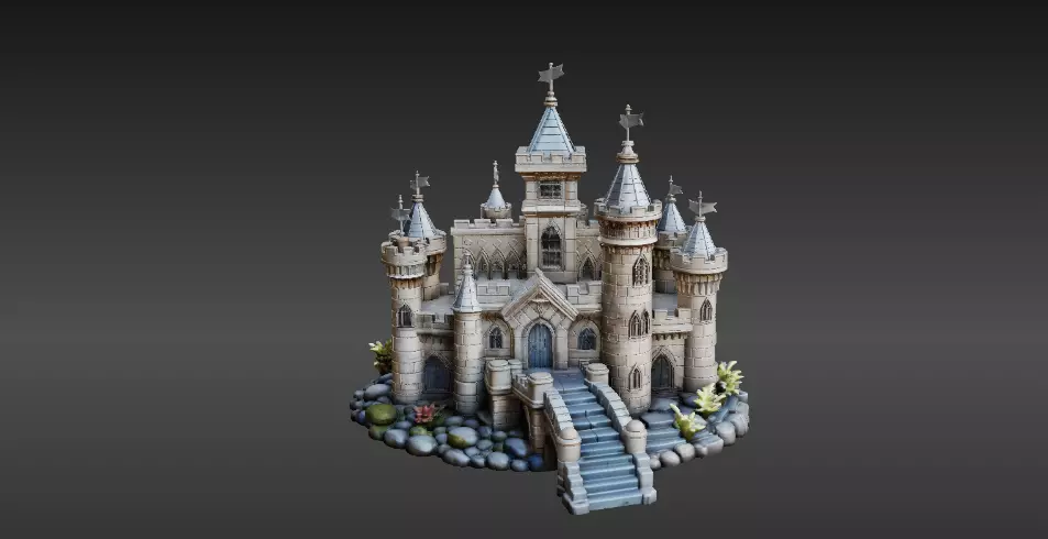 Fantasy Castle 3D Model Desk Decor Tabletop Game Prop 3D model_4