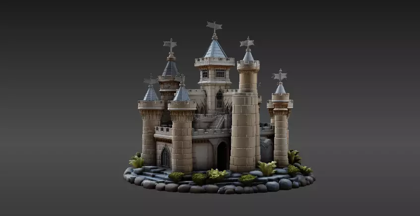 Fantasy Castle 3D Model Desk Decor Tabletop Game Prop 3D model_7