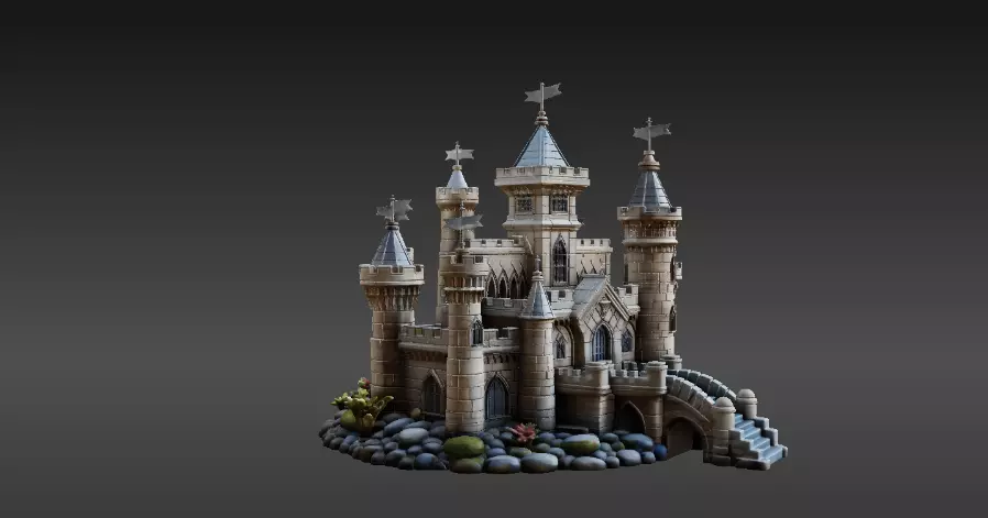 Fantasy Castle 3D Model Desk Decor Tabletop Game Prop 3D model_9