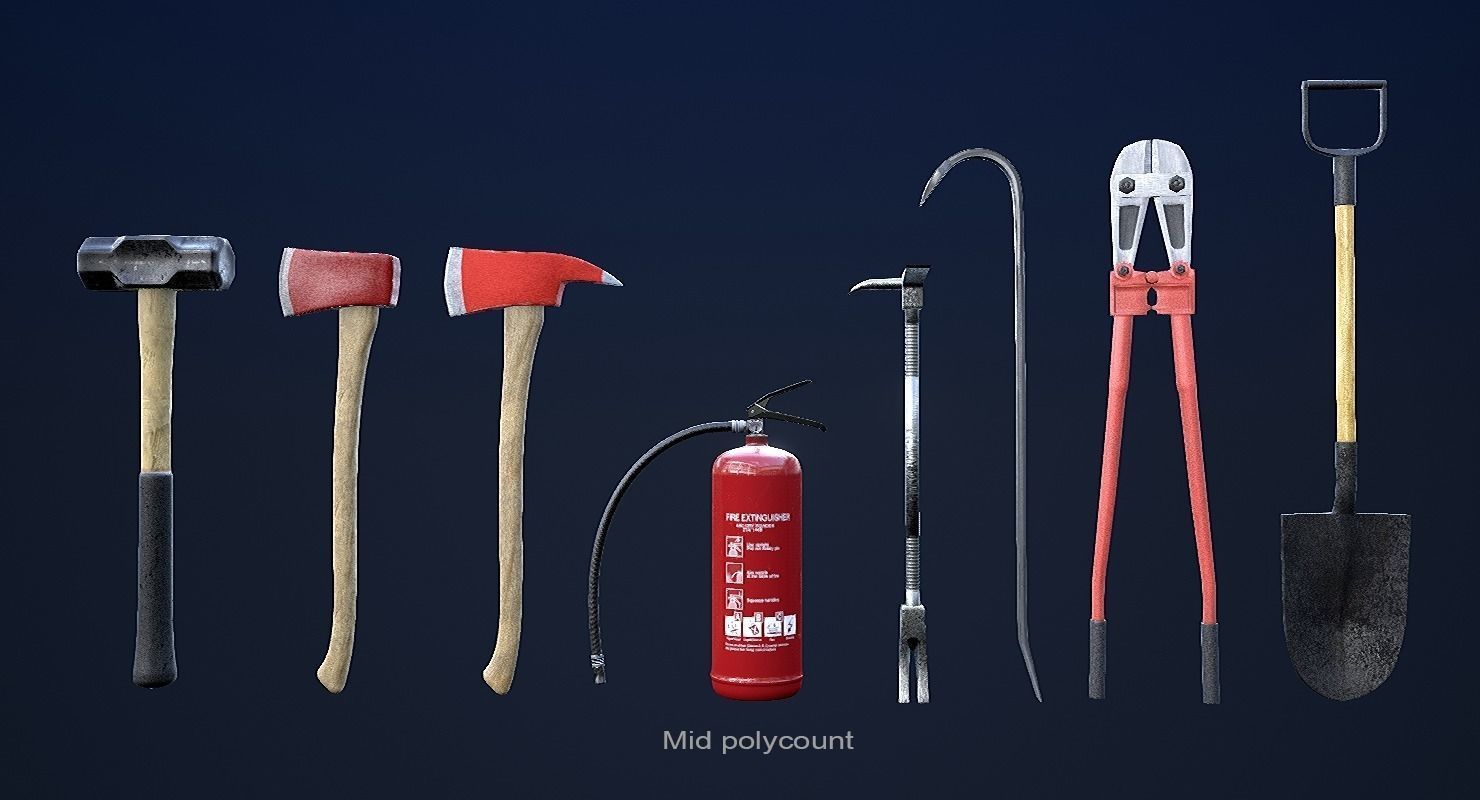 Fire Fighting Equipment 1 Plus 1 PBR Pack Low-poly 3D model_1