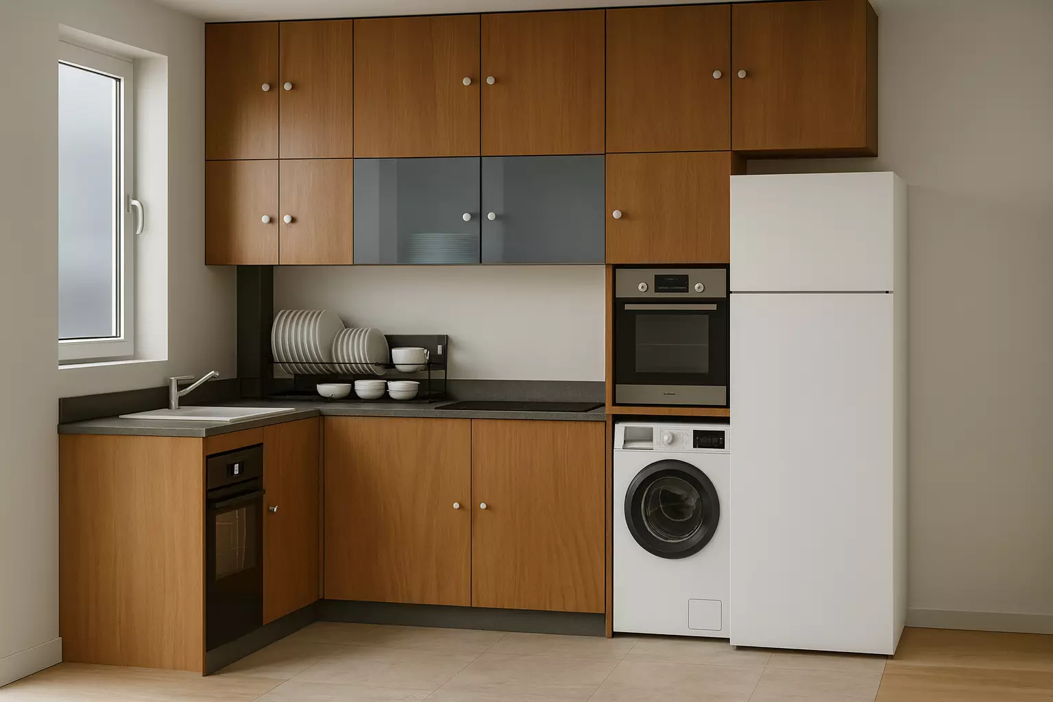 Modern L Shaped Kitchen 3DModel Compact Interior Design SketchUp 3D print model_0