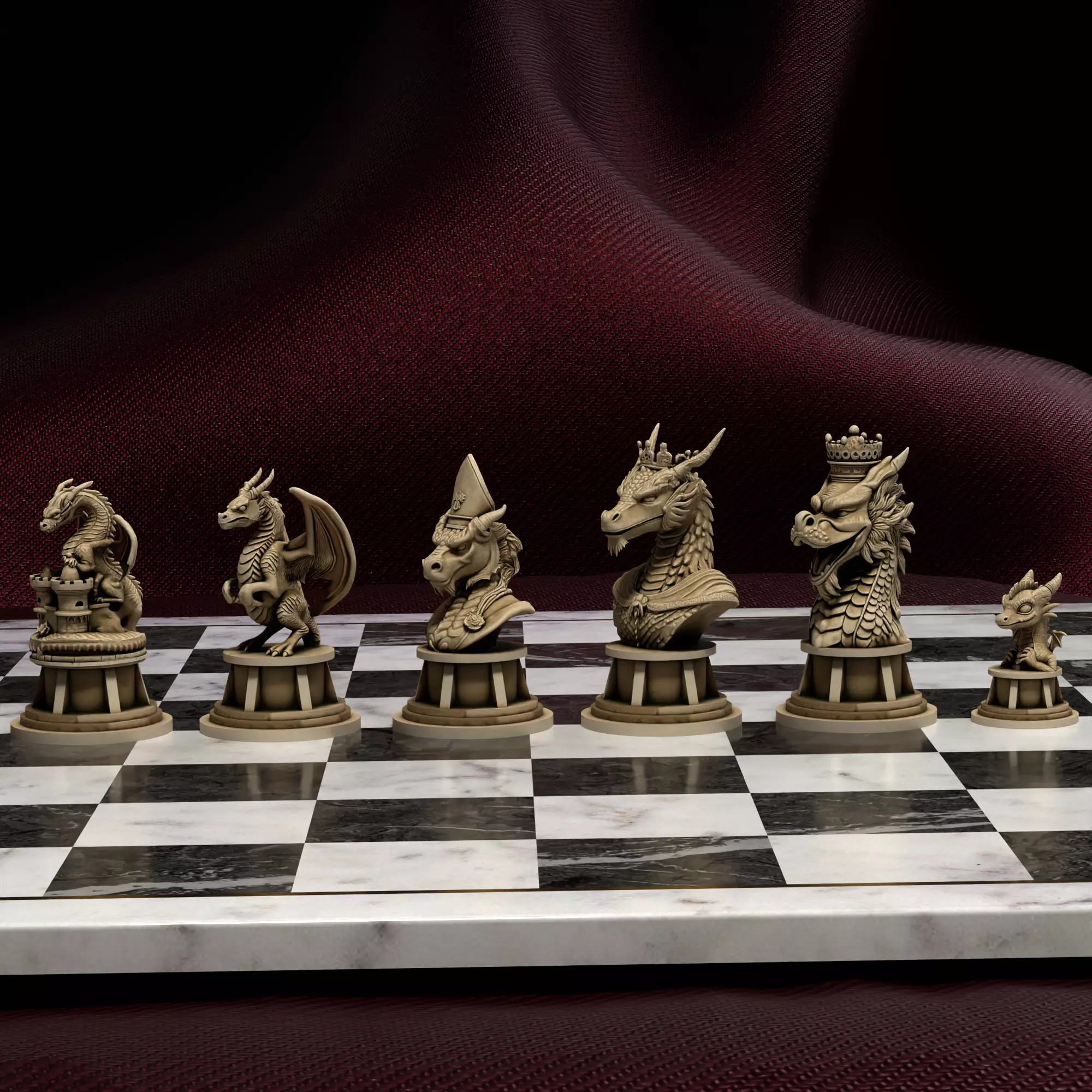Dragon Chess Set Elder Fire Wyvern Stone Hatchling 3D print model_13