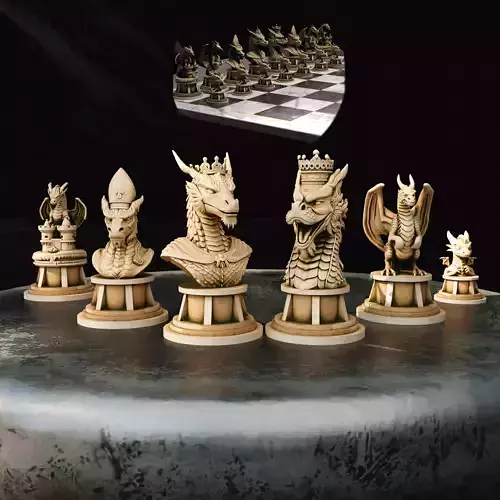 Dragon Chess Set Elder Fire Wyvern Stone Hatchling 3D print model Dragon Chess Set Elder Fire Wyvern Stone Hatchling 3D print model