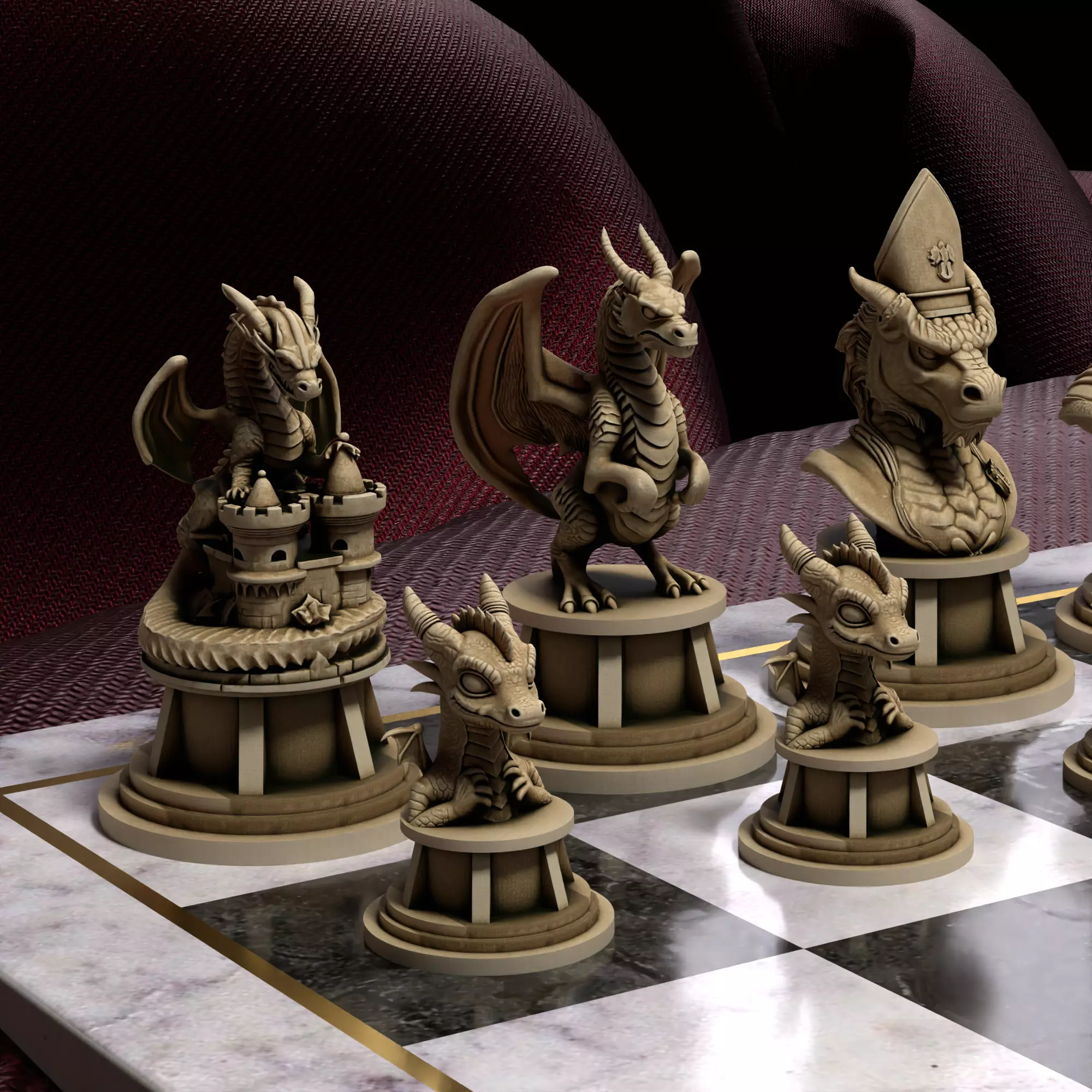 Dragon Chess Set Elder Fire Wyvern Stone Hatchling 3D print model_6