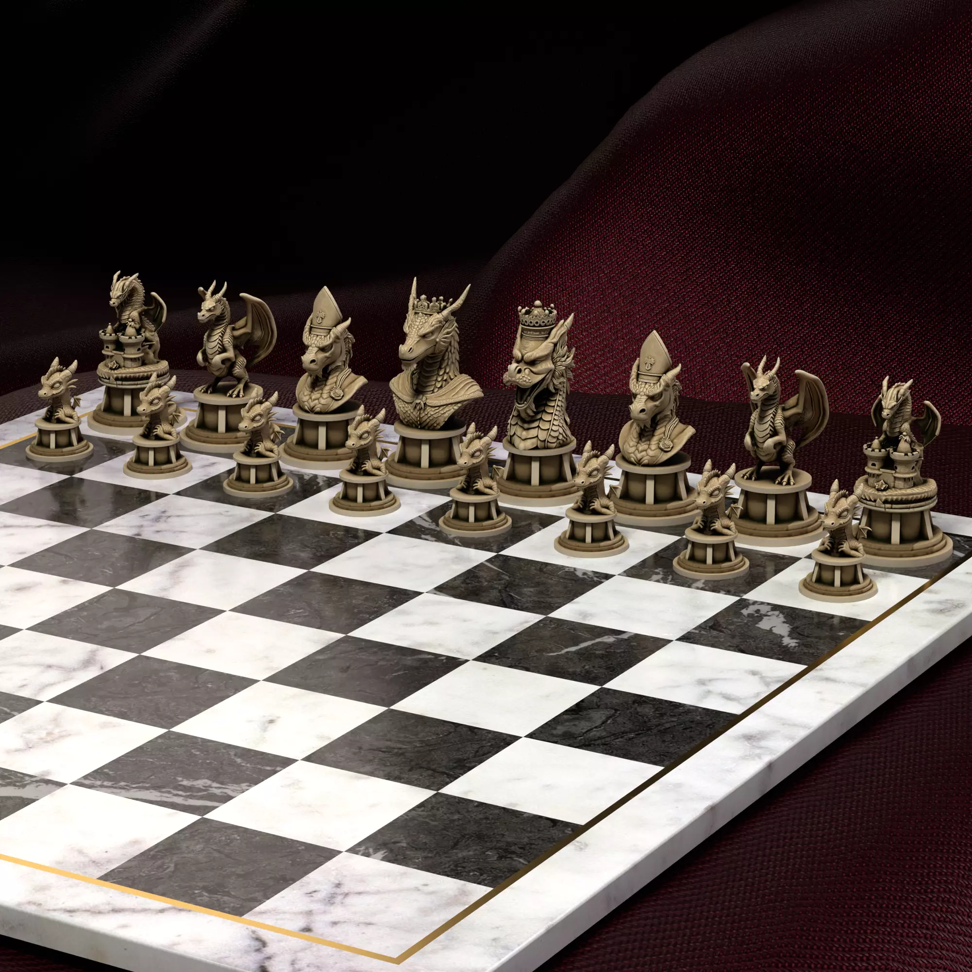 Dragon Chess Set Elder Fire Wyvern Stone Hatchling 3D print model_17