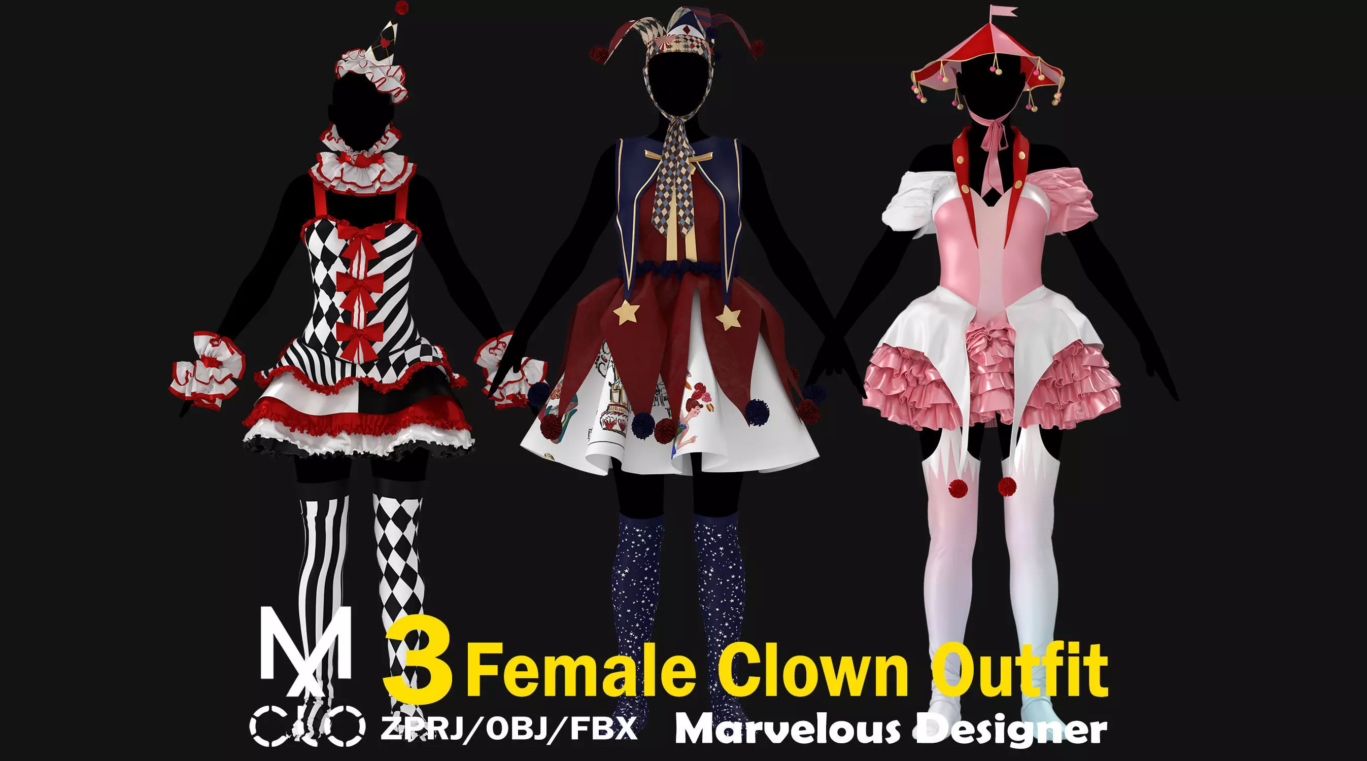 3 Female Clown Outfit-M 3D model_0