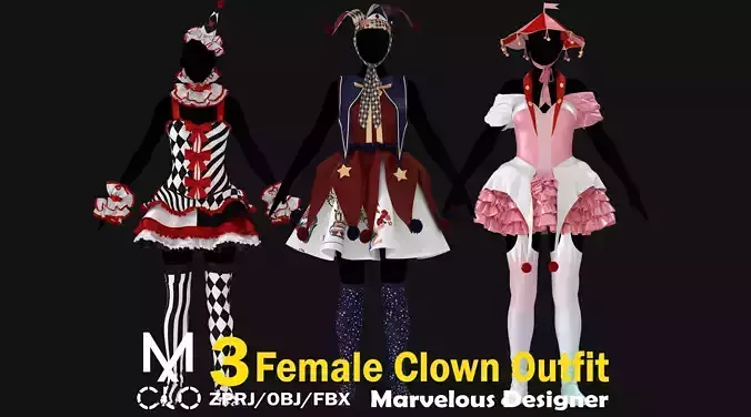 3 Female Clown Outfit-M 3D model 3 Female Clown Outfit-M 3D model